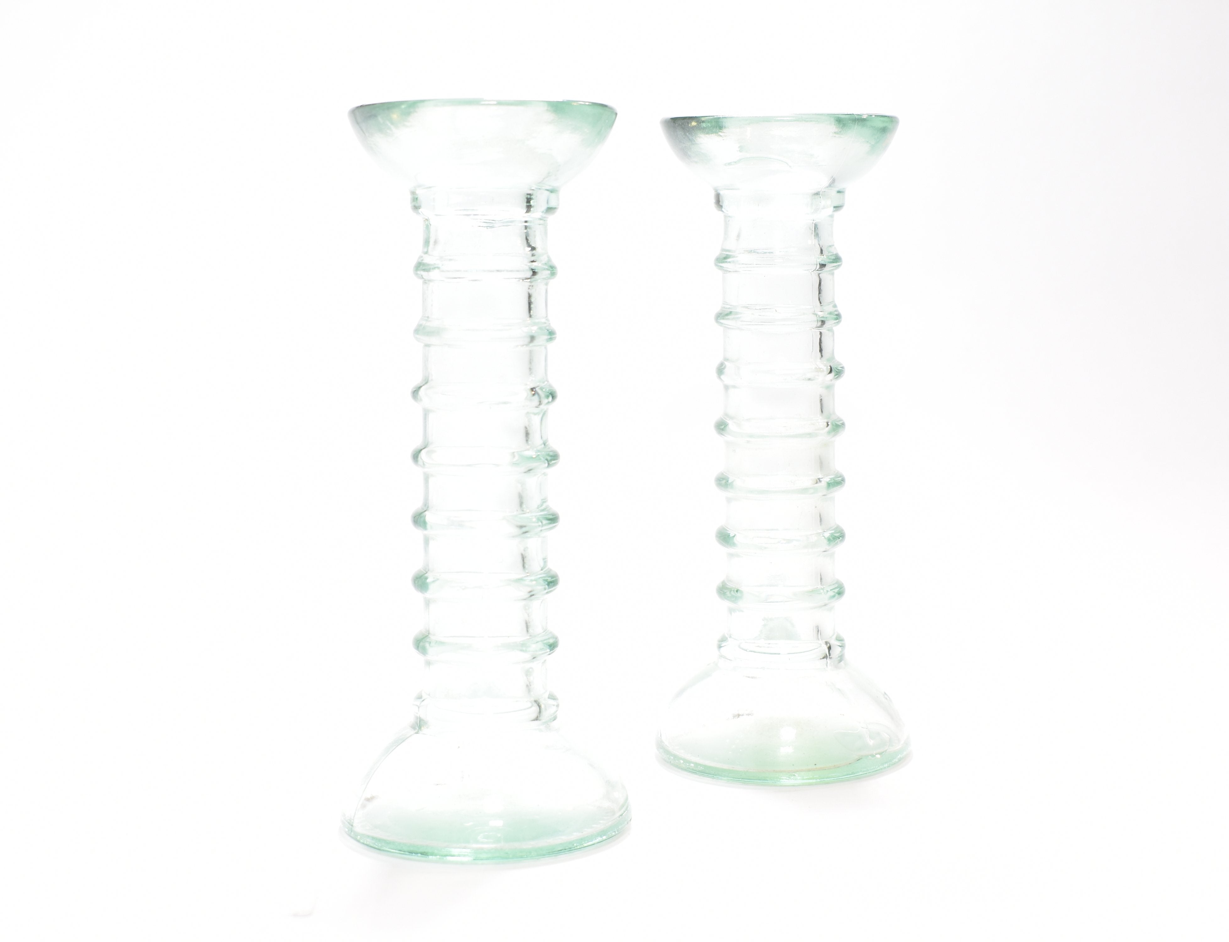 Candle Stick Glass Clear Tall Used 7in Candle Set Standing Pair