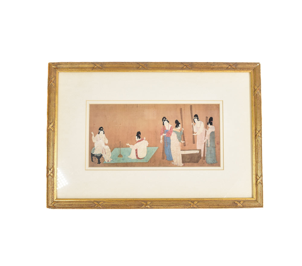 Asian Artwork Gold Frame 17 1/2 x 12in Female Bathhouse Vintage Japanese Art 11x5 1/2"