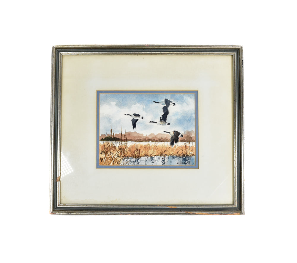 Hand Painted Geese Artwork Framed Hunting Wall Hanging Decor Original Signed Art