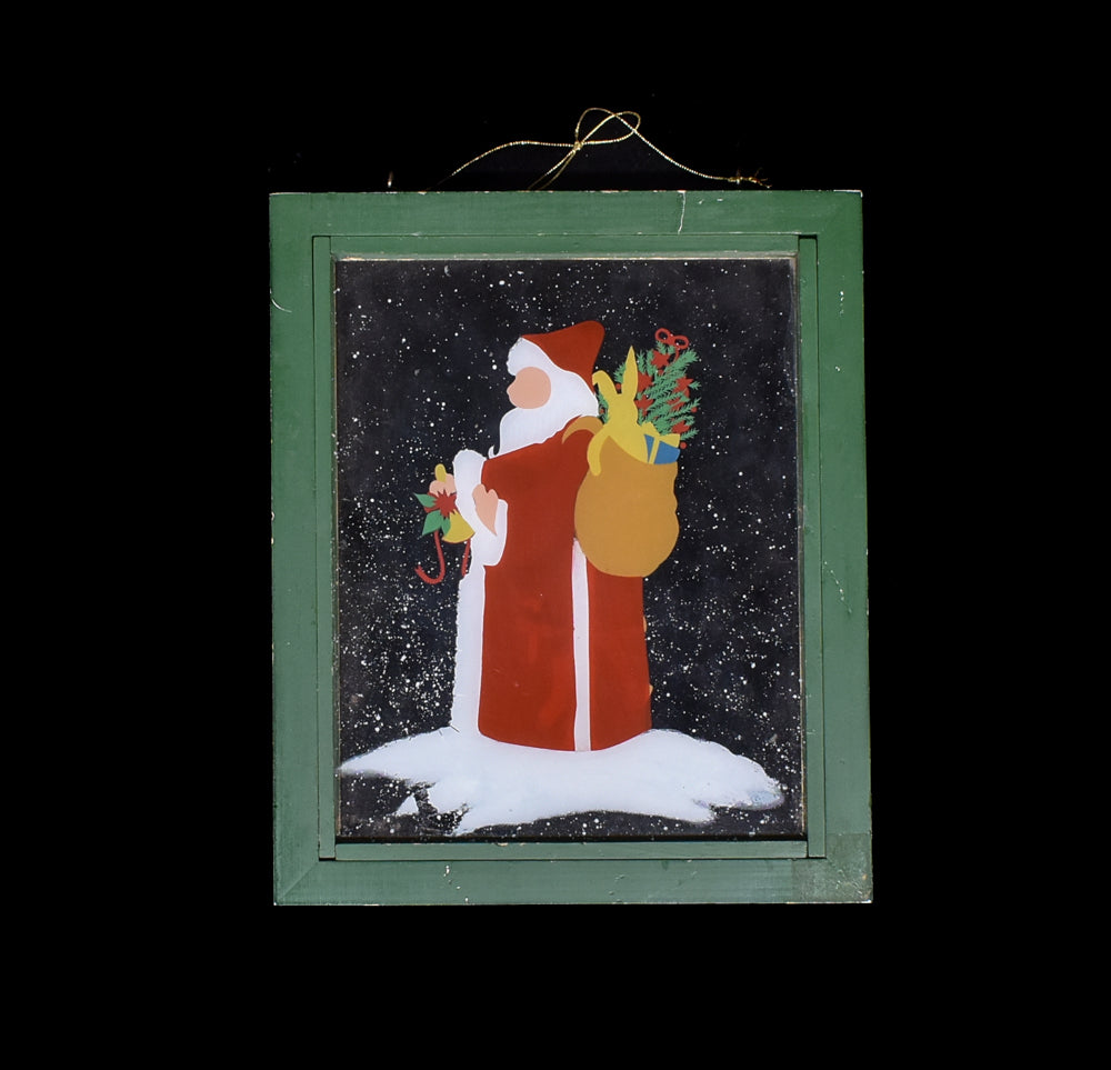 Santa Home Decor Christmas Decor 10x12" Vintage Decor Hanging Wood Glass Art