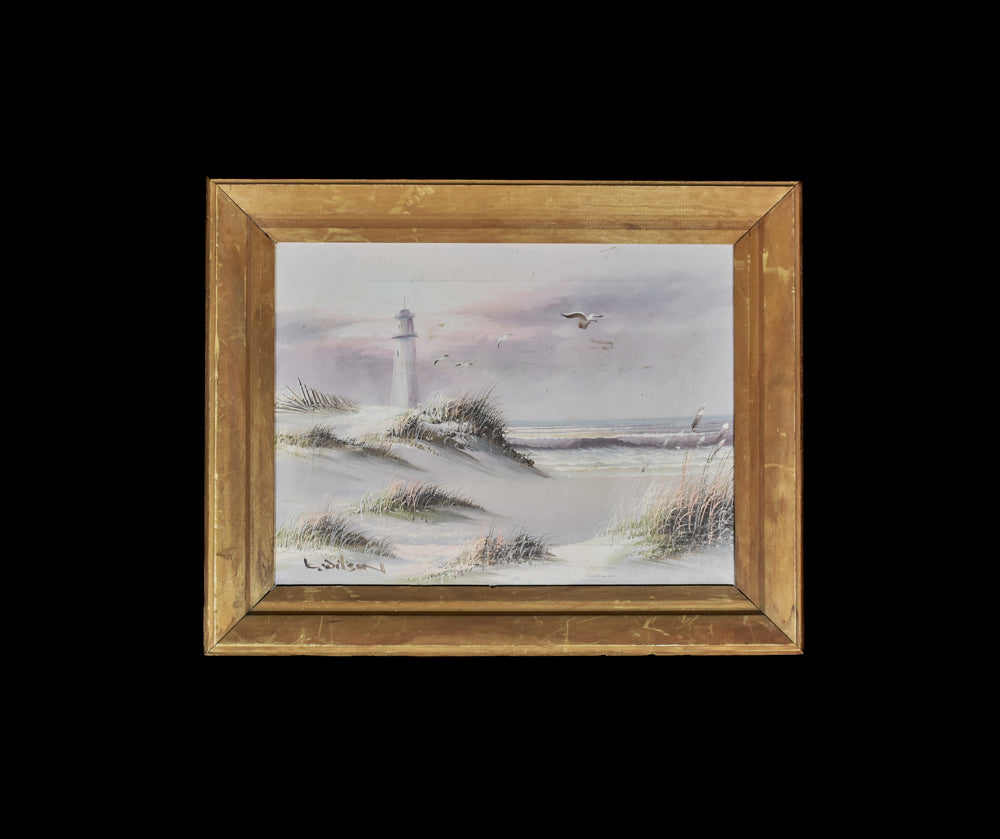 Lighthouse Artwork Framed Hand Painted T Wilson on Framed Canvas Original Hand Painted