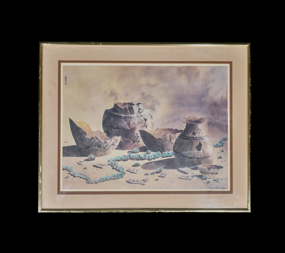 Bernard Vetter Clay Pots Native American Painting Framed Work Authentic Print 16x20 Glass Frame