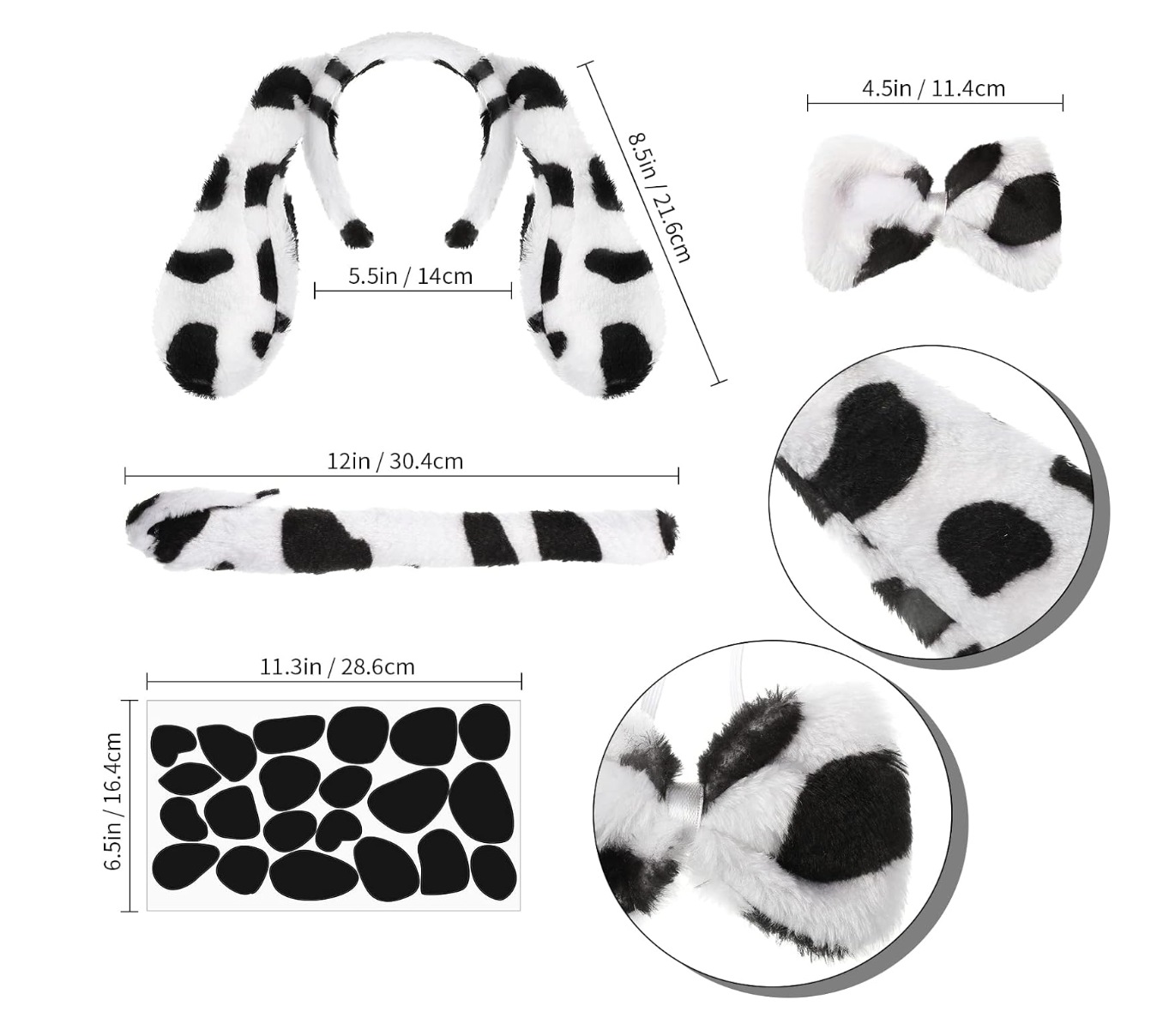 Dalmatian Spotted Puppy Dog Ears Headband Bowtie & Tail Cosplay Kids 6-7 Years NEW