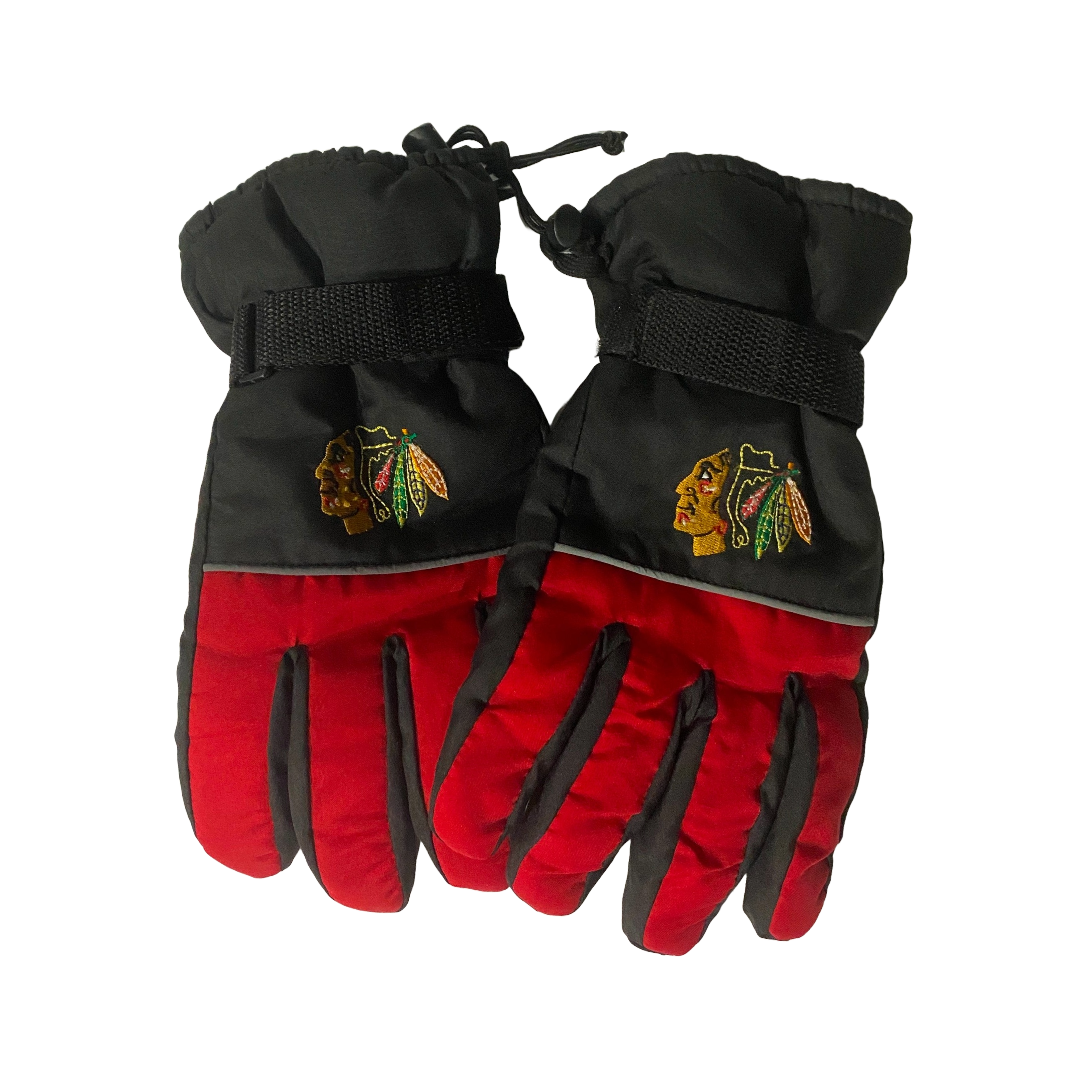 Chicago Black Hawks Winter Gloves Like New Official Branded Red Black Adult