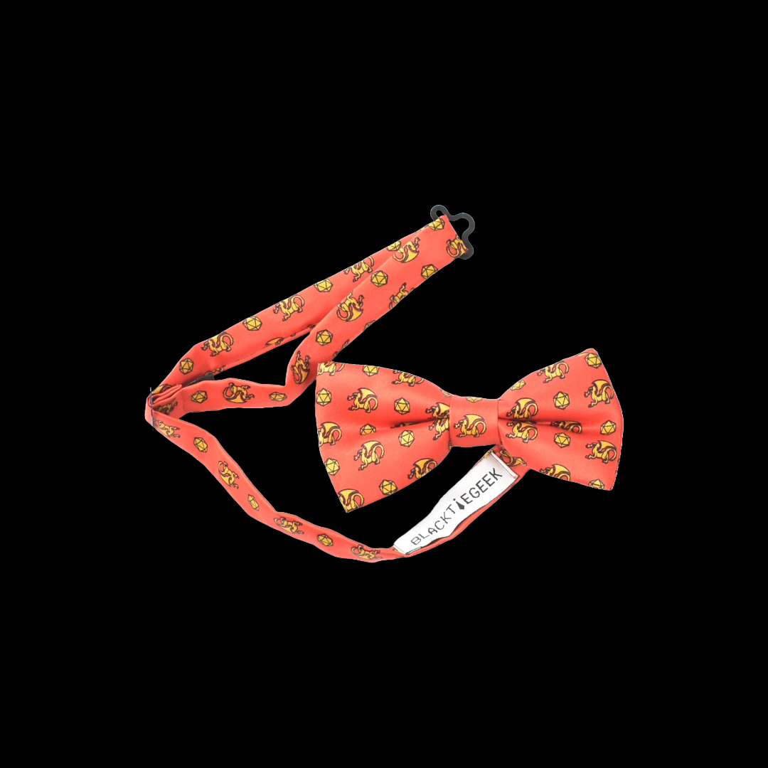 Black Tie Geek Bow Tie Loot Crate Dungeons and Dragons Necktie Red And Gold Bow