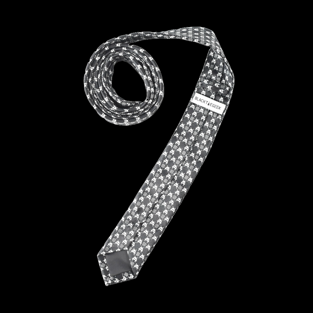 Black EGeek Space Invaders Tie Novelty Black & White 56" X 2" Polyester 2016