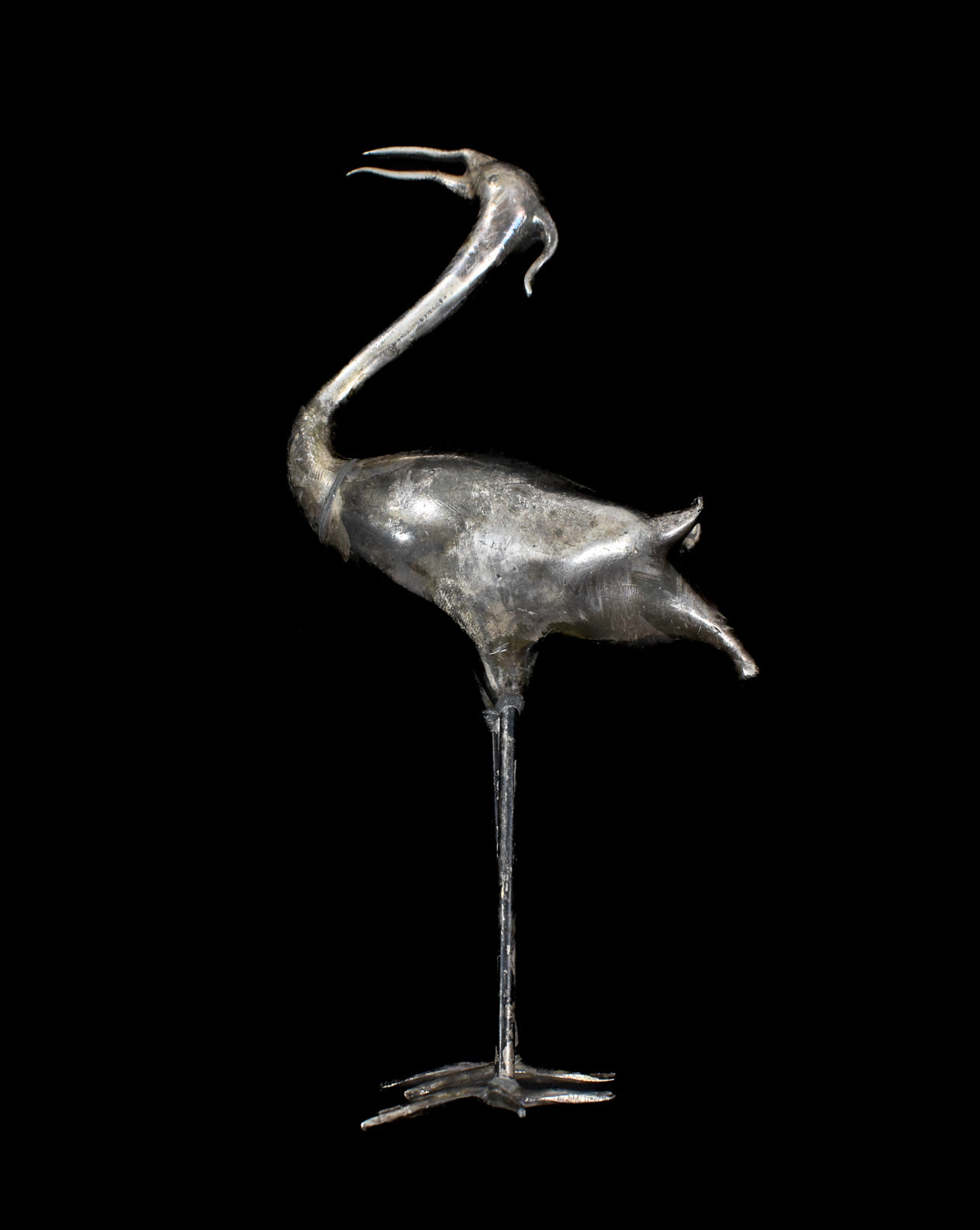 Vintage Metal Stork Bird Hand Made Statue Used Unknown Artist