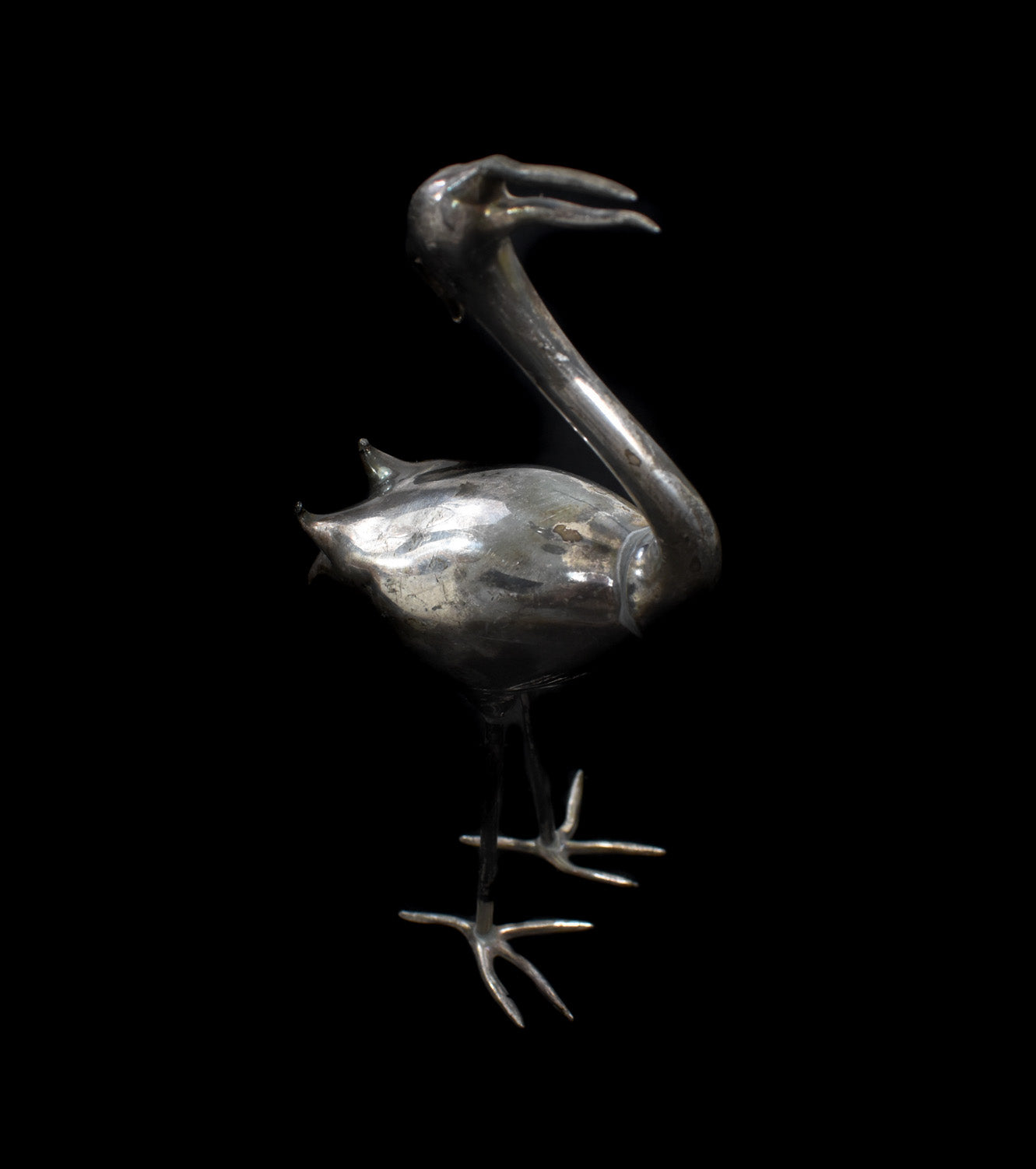 Vintage Metal Stork Bird Hand Made Statue Used Unknown Artist