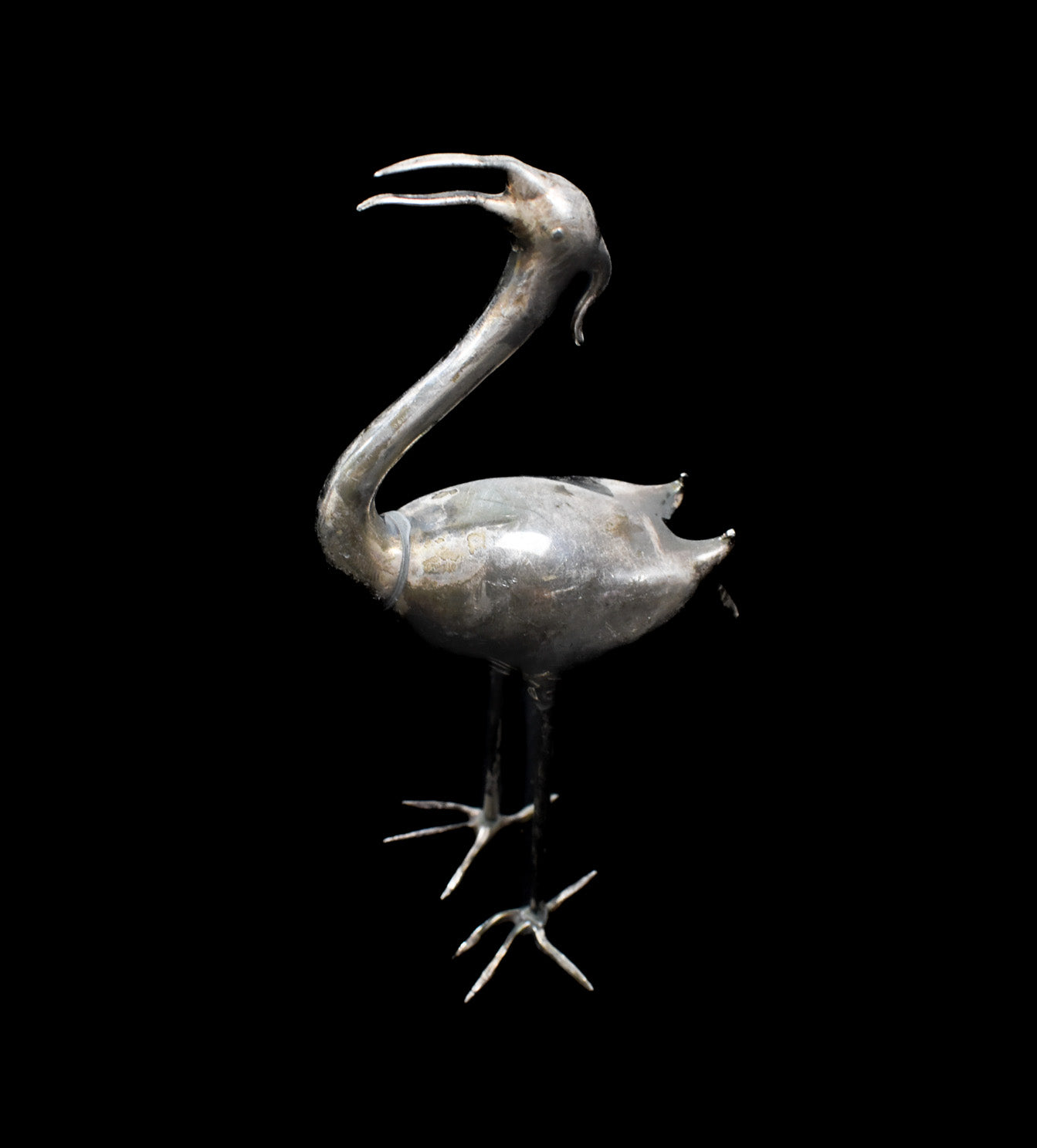 Vintage Metal Stork Bird Hand Made Statue Used Unknown Artist