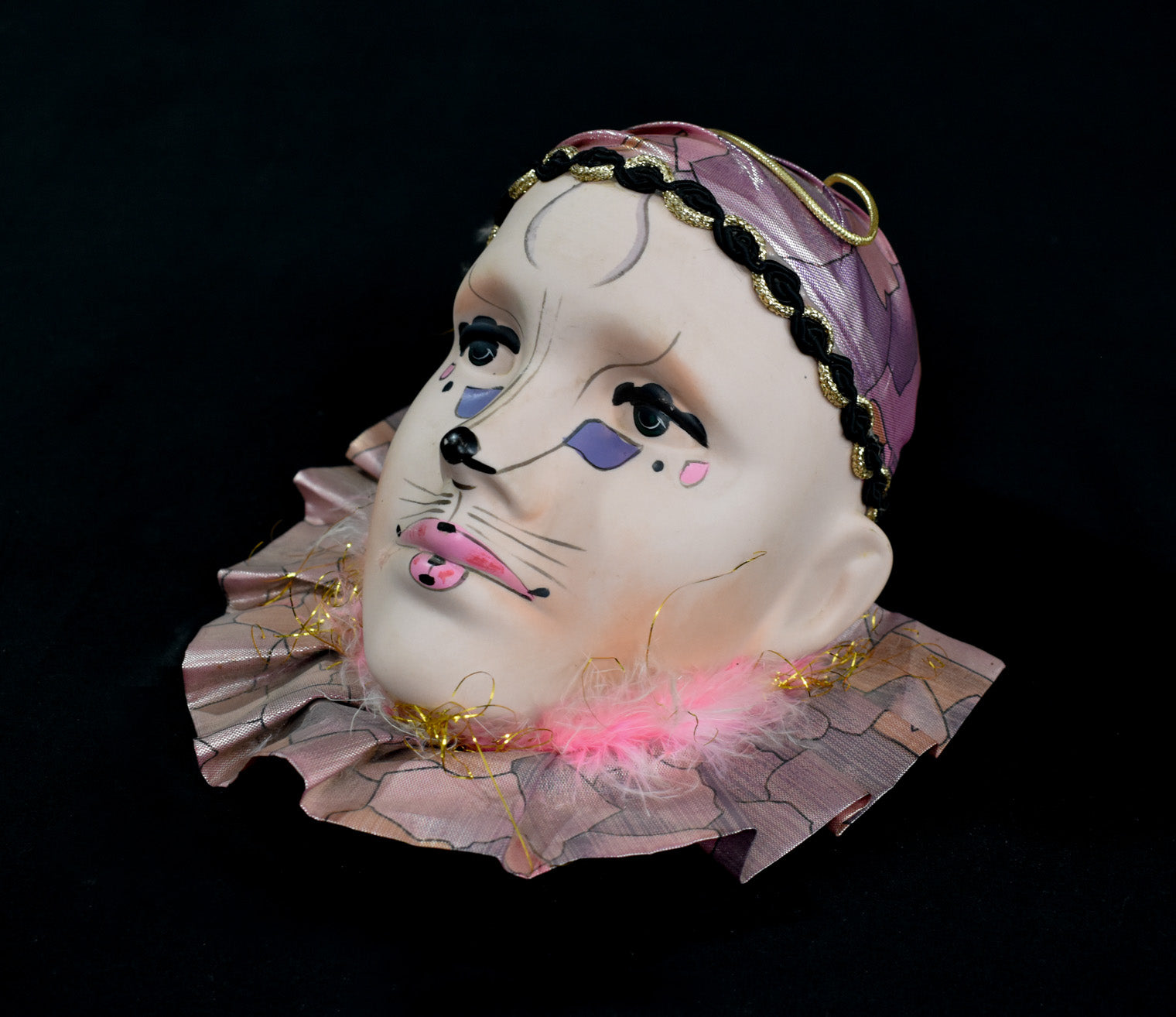 Vintage Mardi Gras Porcelain Ceramic Cat Painted Face Wall Hanging Woman Face Used