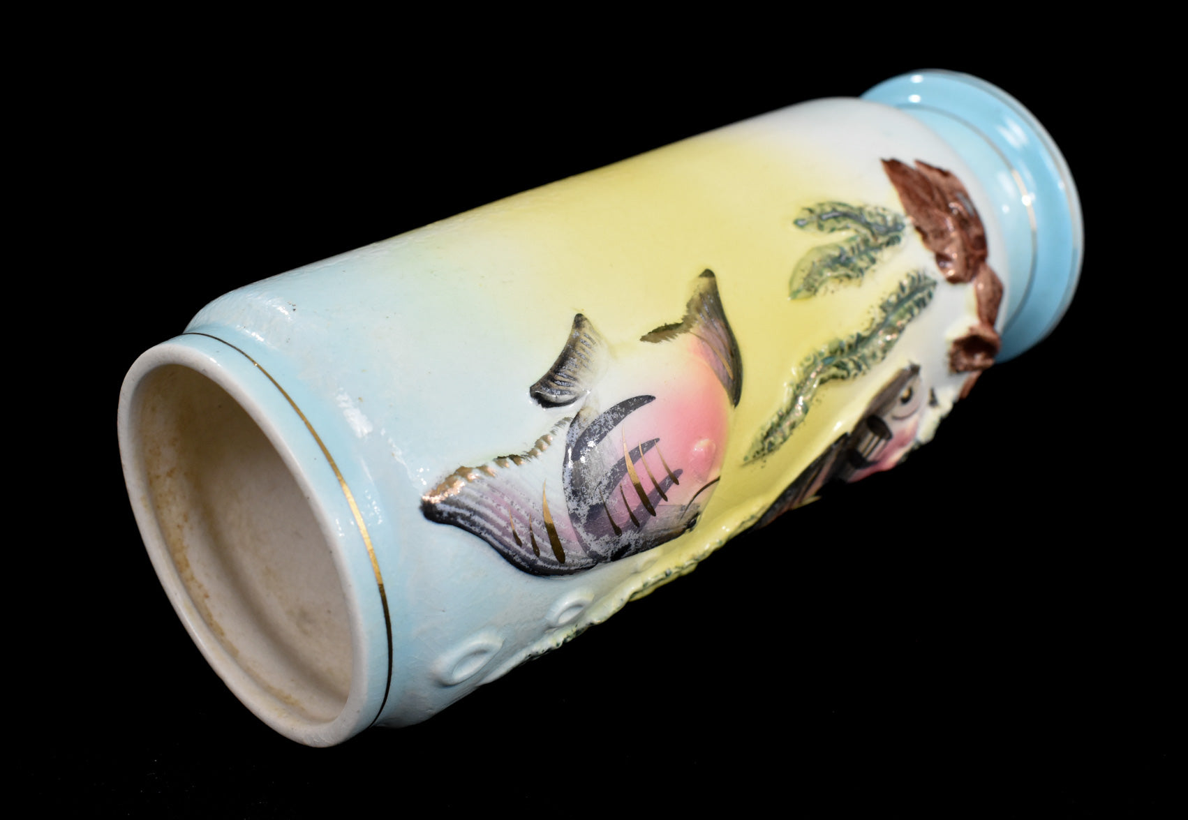 Ceramic Vase Fish Ocean themed 9In Used MADE IN JAPAN