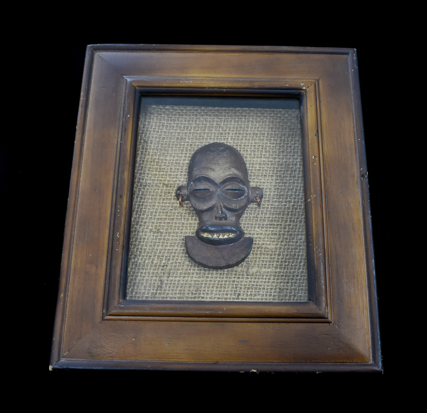 VINTAGE AFRICAN HEAD SCULTURE Mini Head FRAMED IN WOODEN SHADOWBOX Used