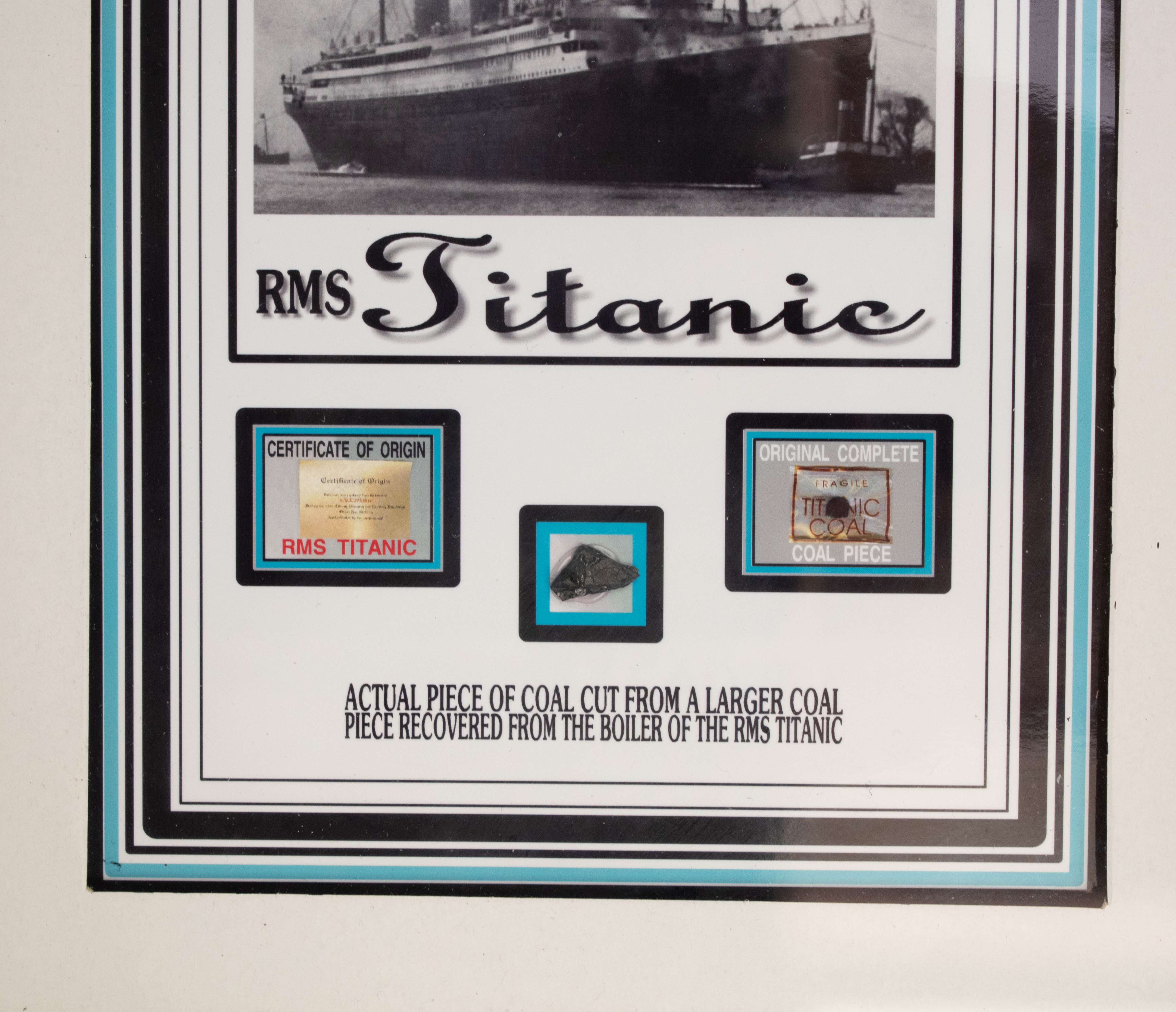 Titanic Coal Artifact Piece Framed 5x10 Photo Framed RMS Titanic Trimmed Coal