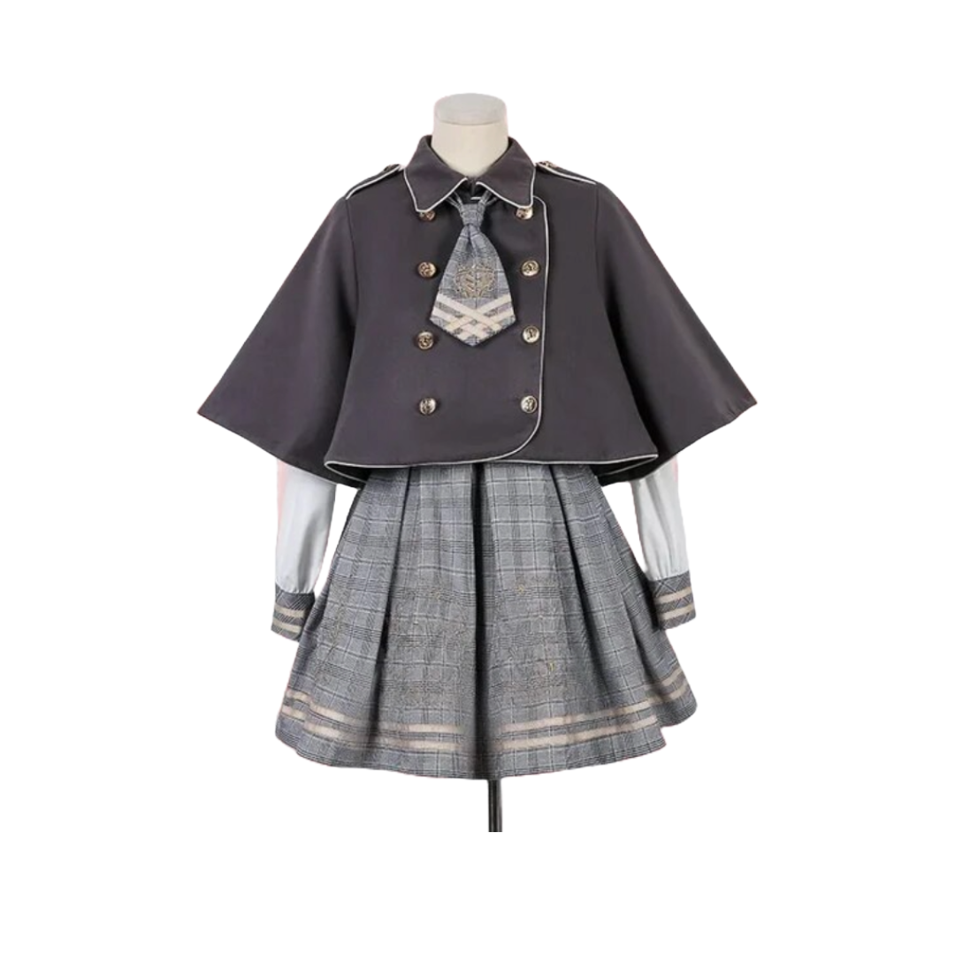 Lolita Dress Detective Bear Cospaly Women's Preppy Style Neck Tie Long Sleeve Dresses And Woolen Cloak