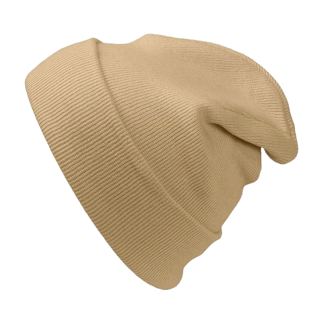 All Tan Blank 90s Style Beanie Cap 100% Cotton Kids Large Beanie