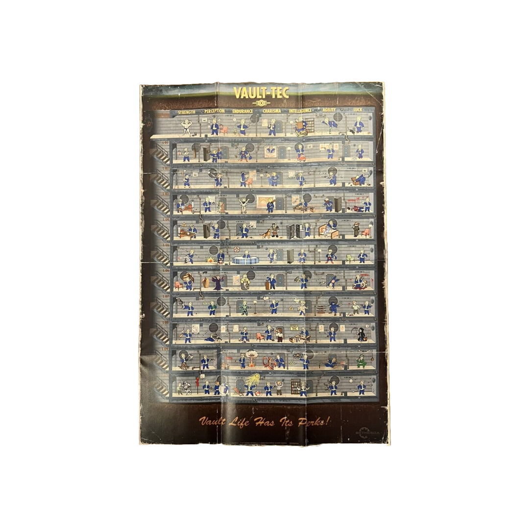 Fallout 4 Vault Life Boy Perks Vault-Tec Poster 2015 Exclusive Print PS4 Playstation