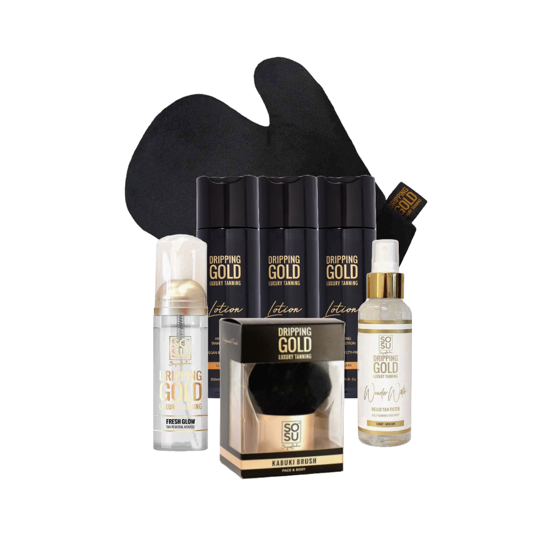 Dripping Gold Luxury Tanning Gift Box 7 Piece Self Tanning Set Ultra Dark Lotion NEW