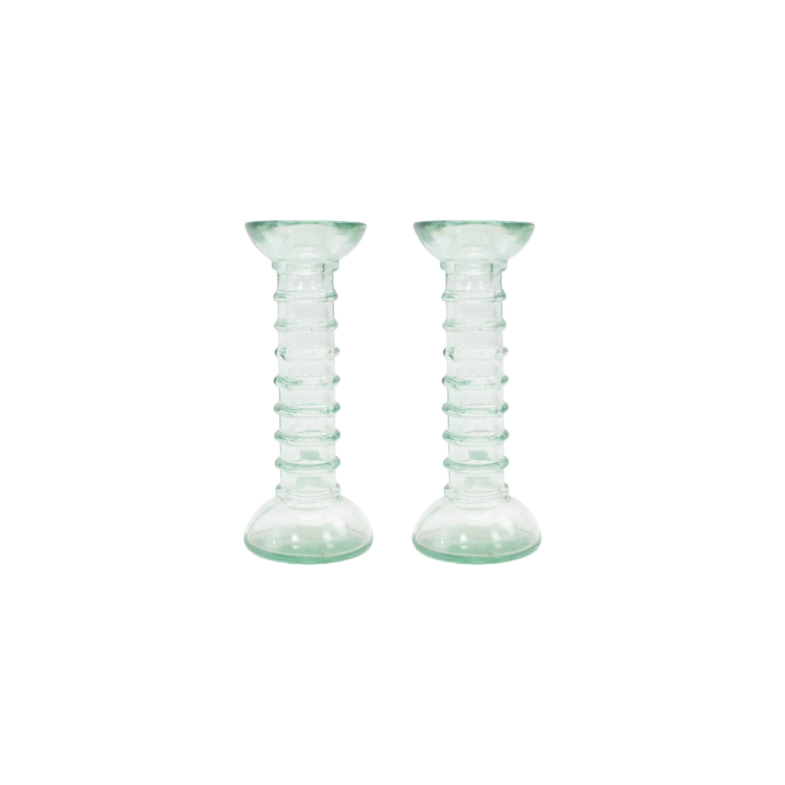Candle Stick Glass Clear Tall Used 7in Candle Set Standing Pair