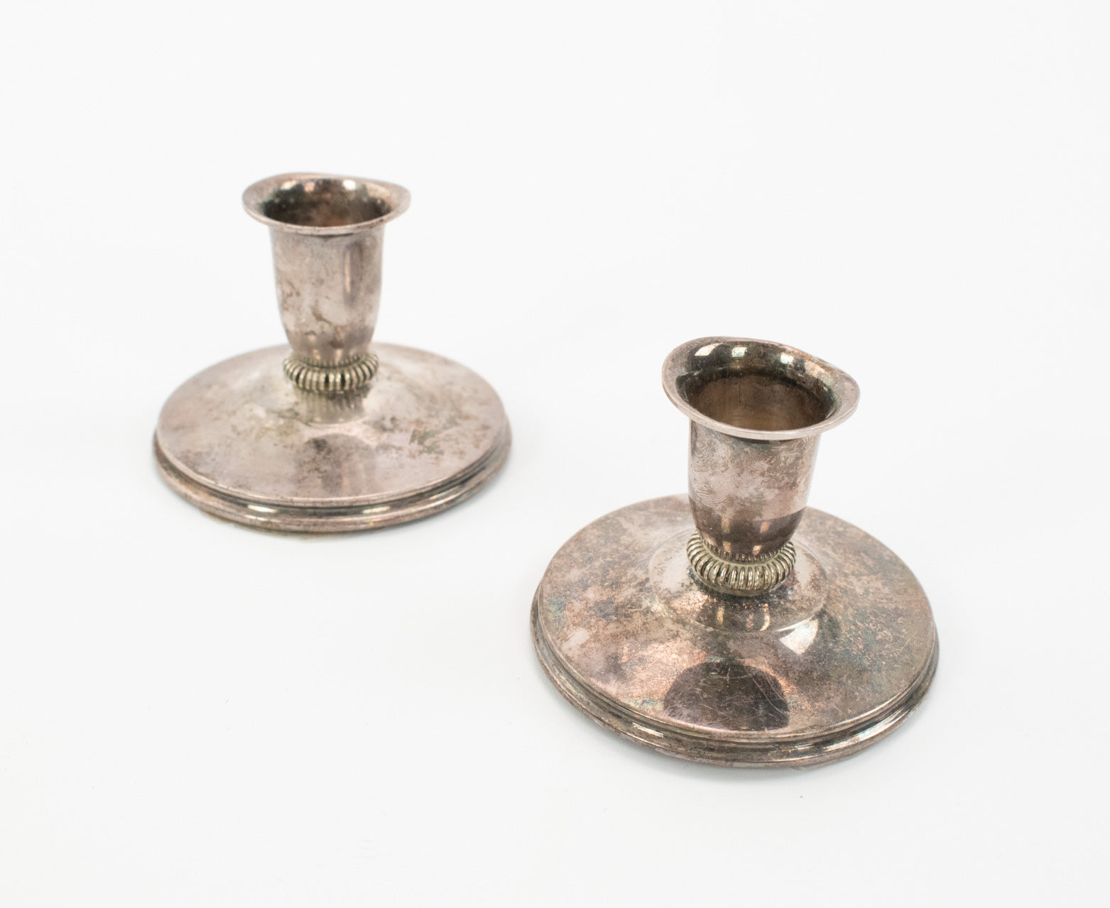 Vintage Candle Stick Holders Silver Set of 2 Used 2 Inch Tall