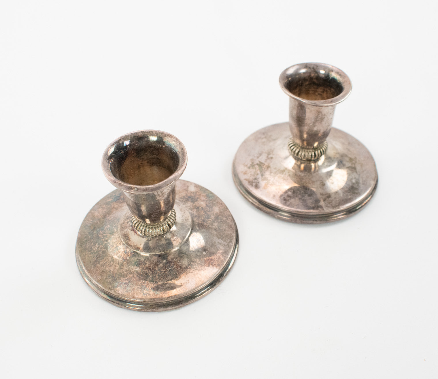 Vintage Candle Stick Holders Silver Set of 2 Used 2 Inch Tall