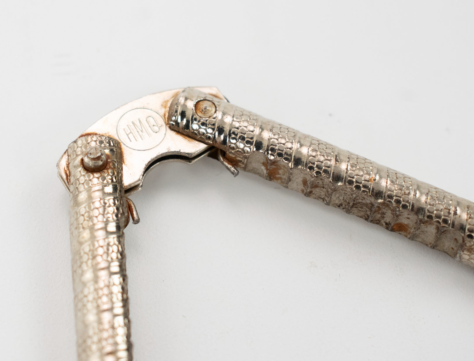 Vintage Silver Nut Cracker HMQ Hand Held Cracking Tool Used
