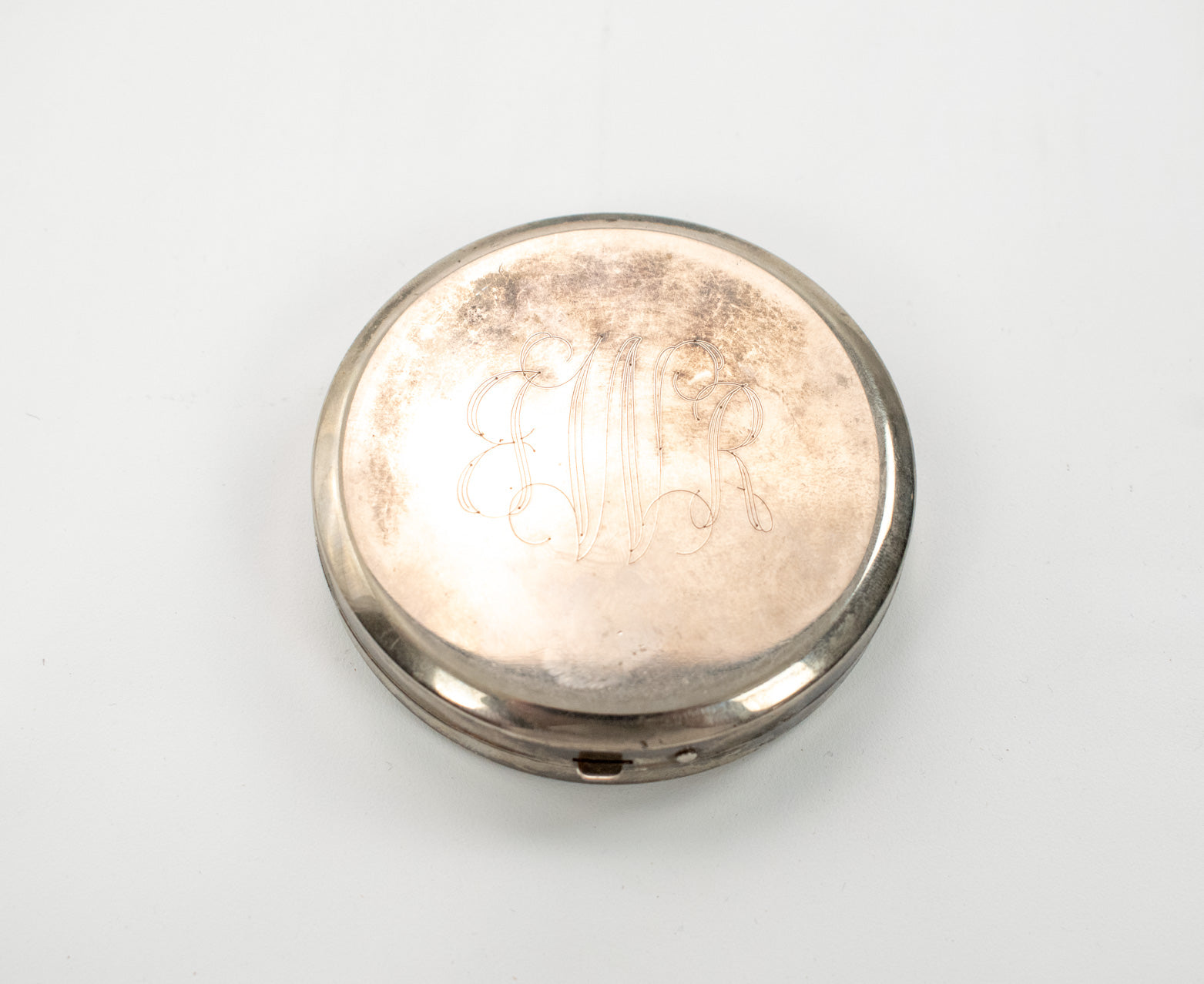 Vintage Pocket Mirror Makeup Powder Holder Silver Woman’s Travel Mirror Light Used