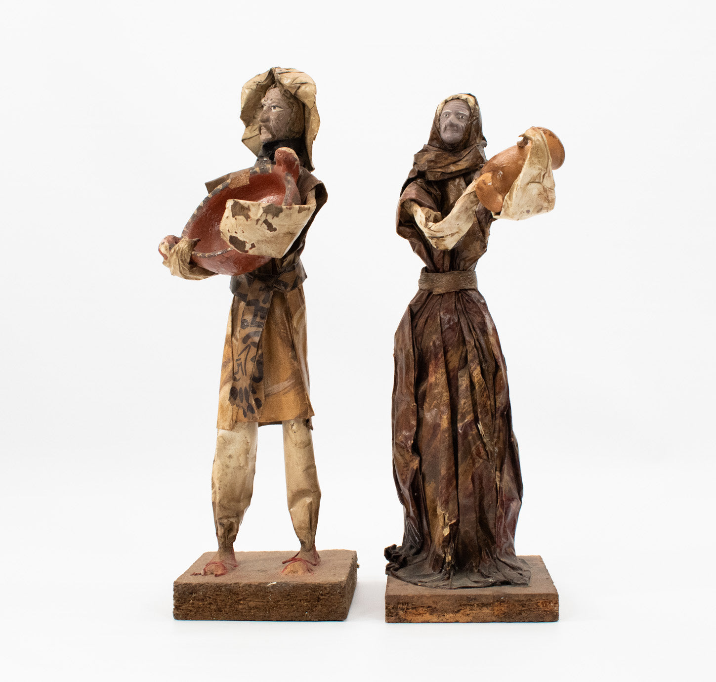 Vintage 1980's Mexican Folk Art Paper-Machete Sculpture Peasant Man & Woman