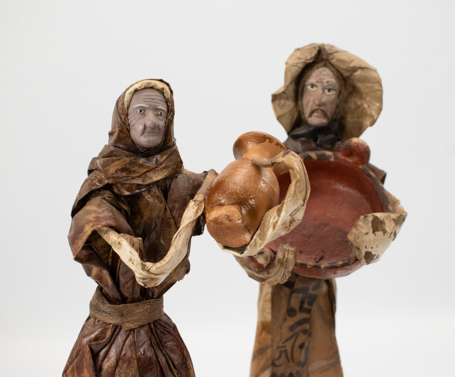Vintage 1980's Mexican Folk Art Paper-Machete Sculpture Peasant Man & Woman