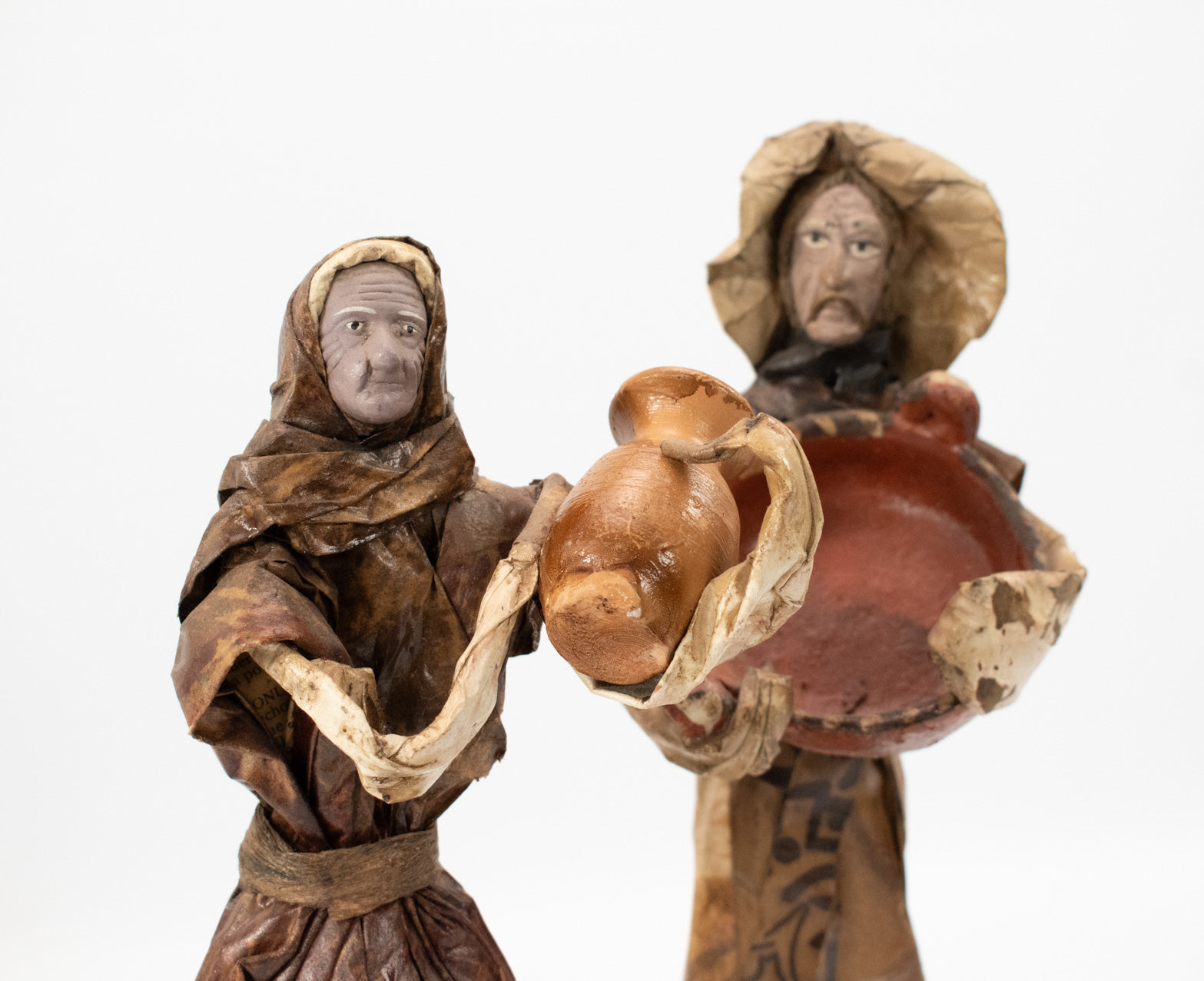 Vintage 1980's Mexican Folk Art Paper-Machete Sculpture Peasant Man & Woman