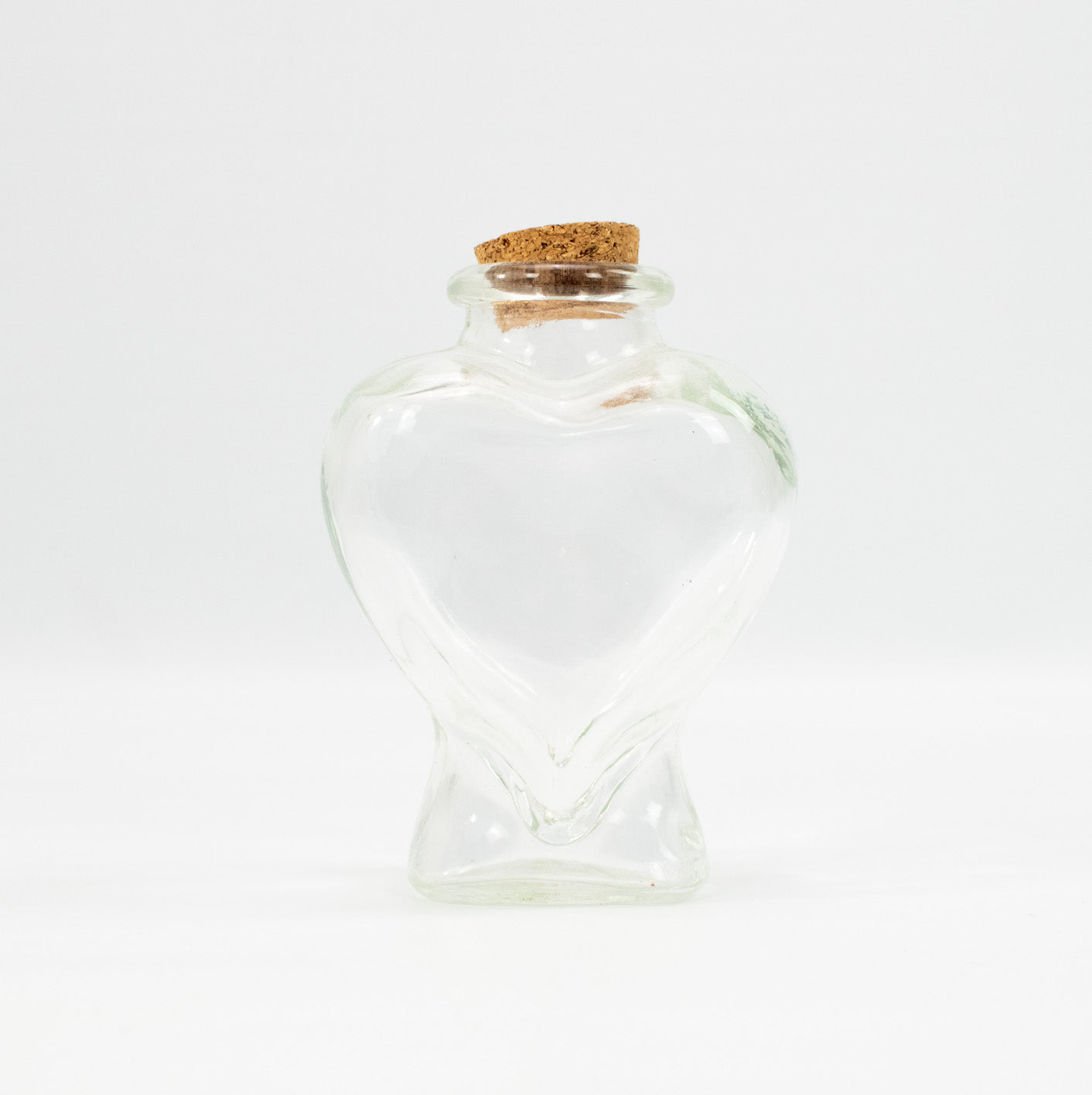 Glass Container Clear Heart Jar Corked bottle 4 and half inch used