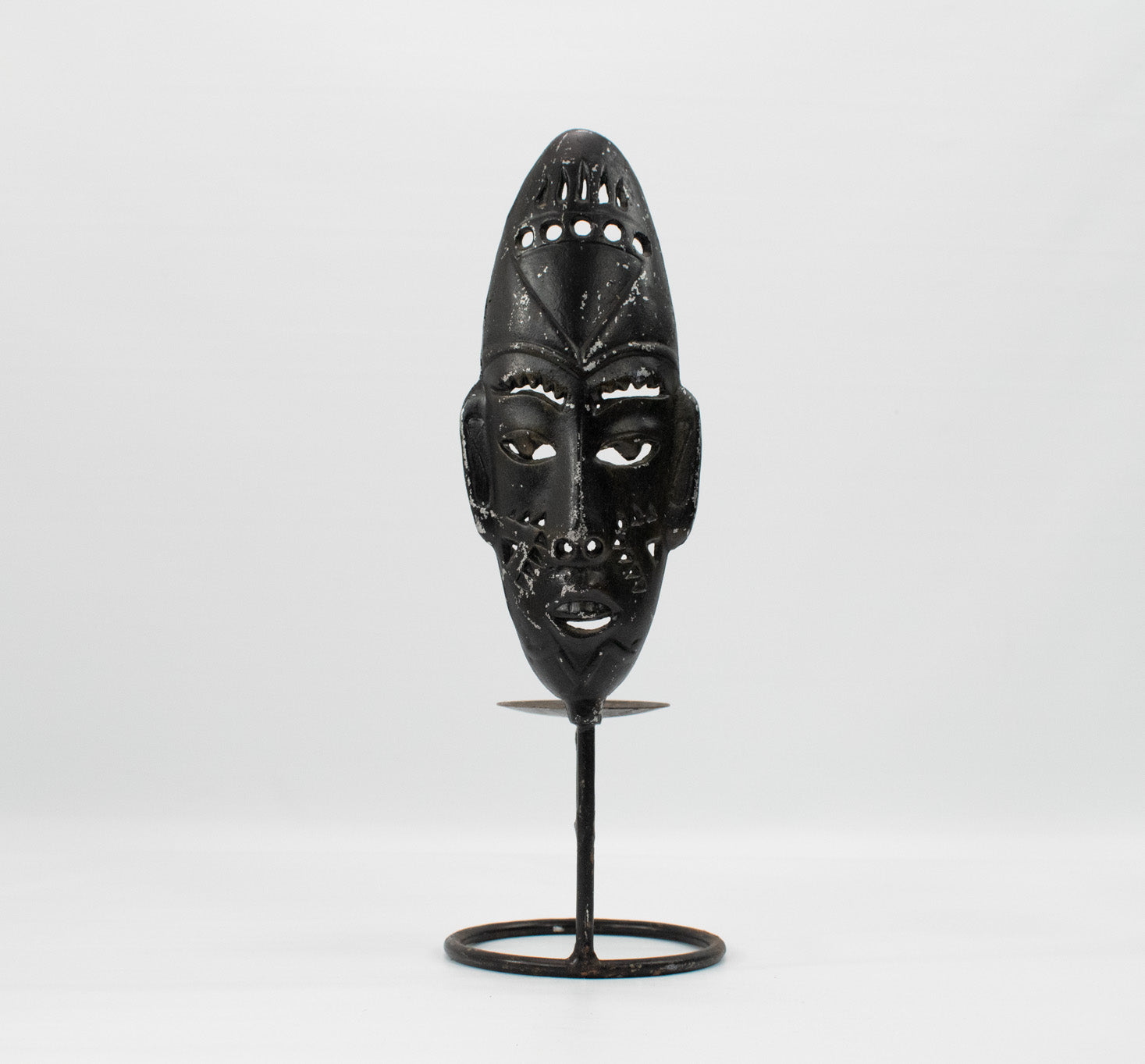 Metal Candle Holder South American Native Face