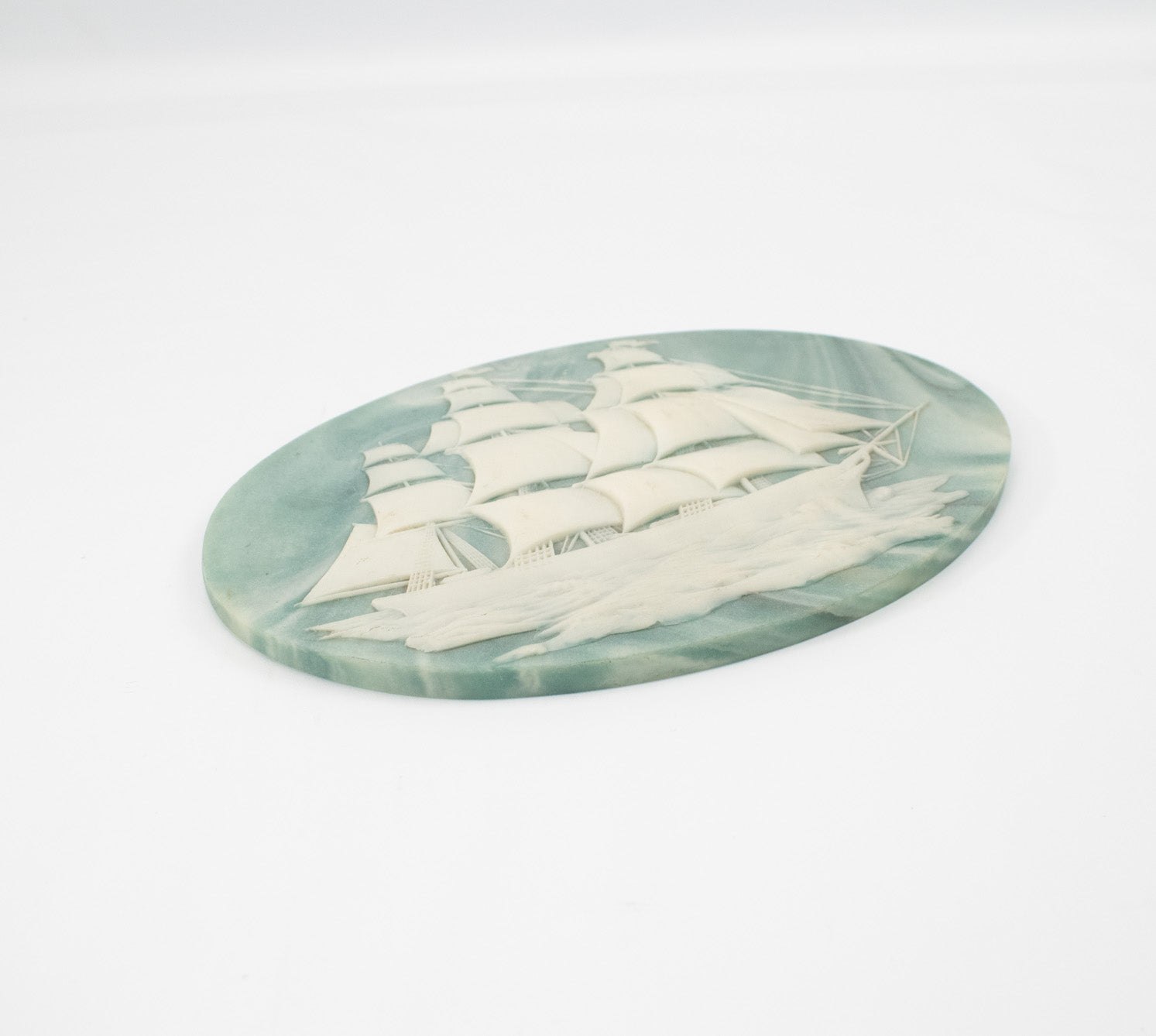 Crushed Class Blue Marble Jewelry Box Top Pirate Ship USED