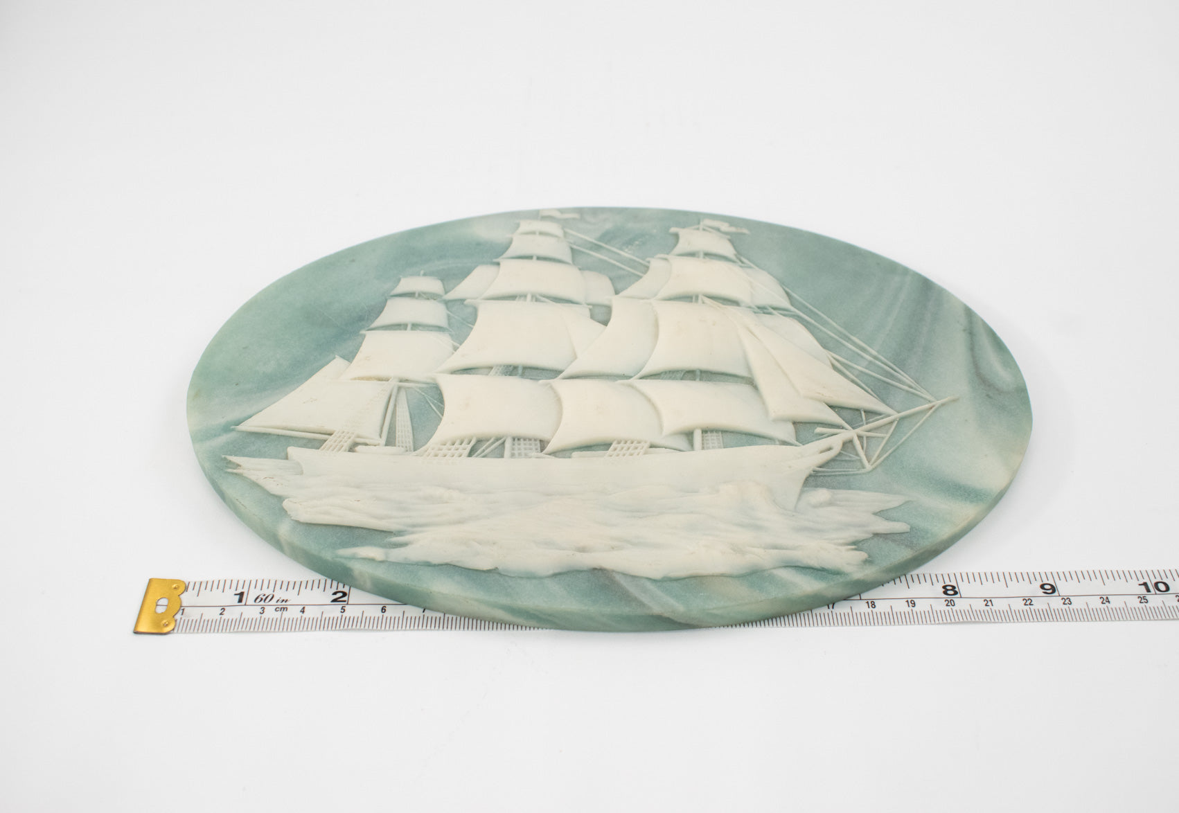 Crushed Class Blue Marble Jewelry Box Top Pirate Ship USED