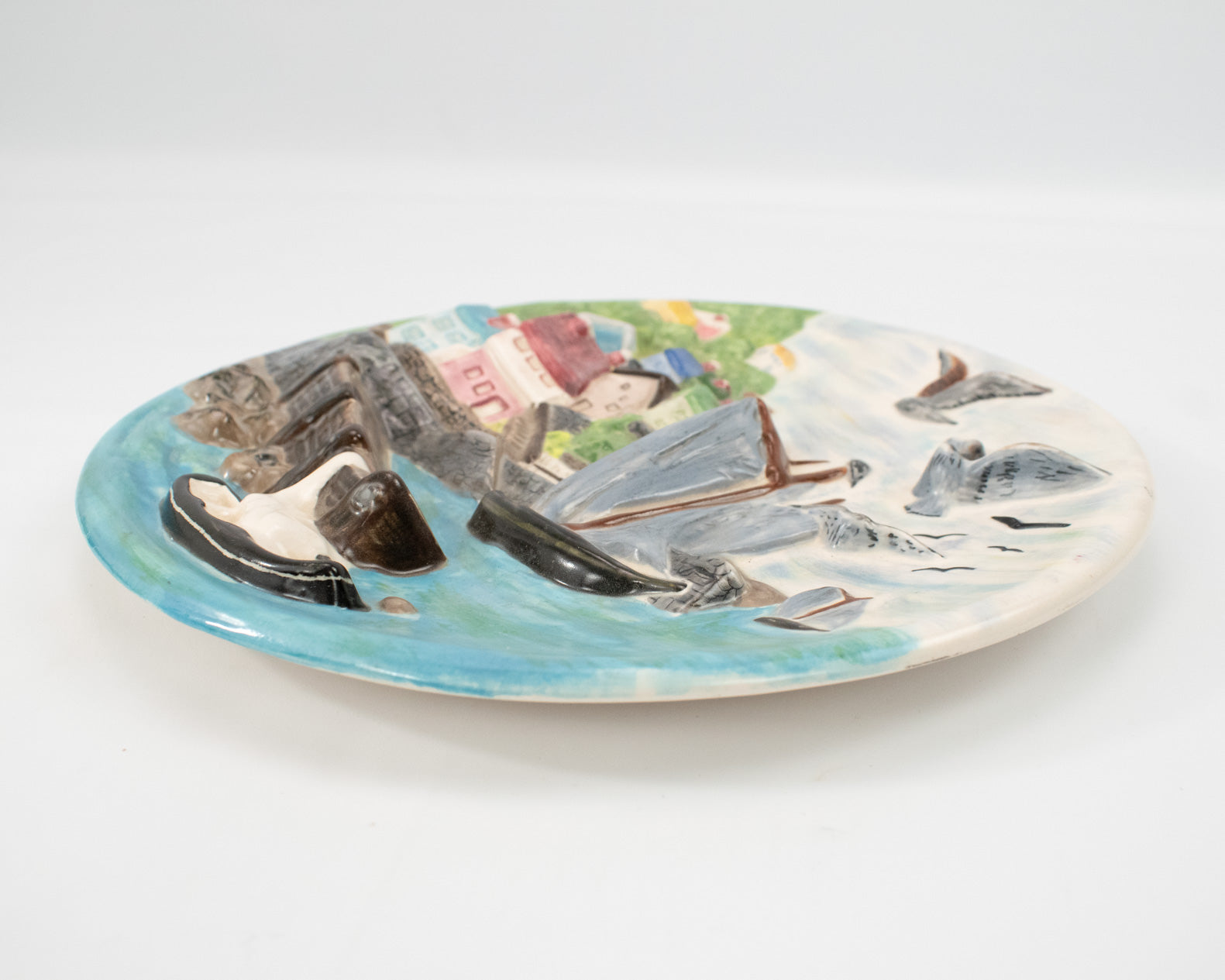 Ocean Side hand made plate Hand painted used