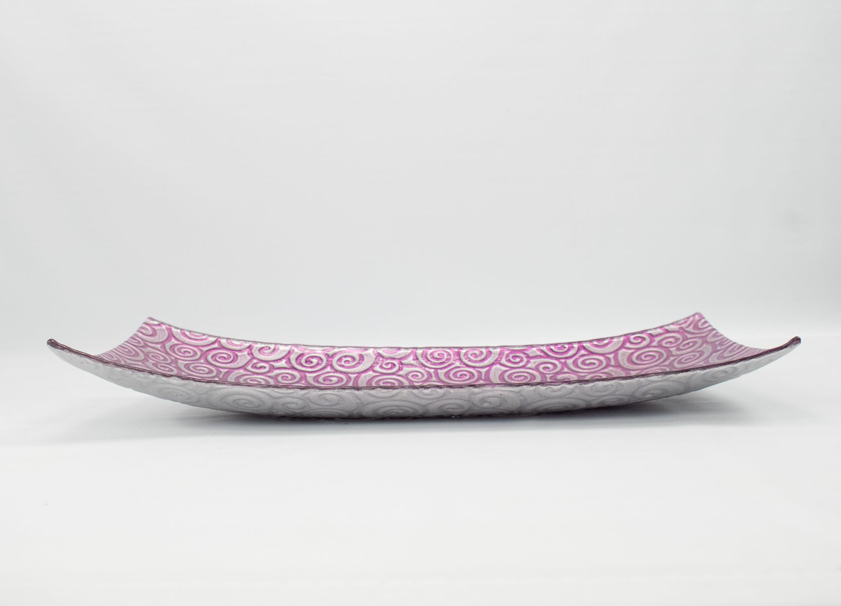 Table Dish Center Piece Purple & Silver Long Plate Used 18x8