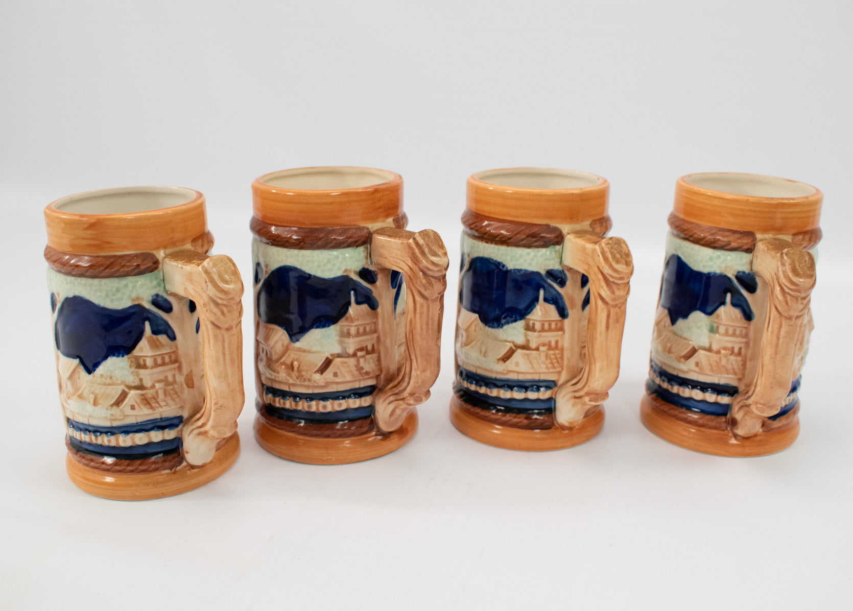 Beer Stein Mug Cup lot set of 4 Ceramic Vintage Beer Mug Set