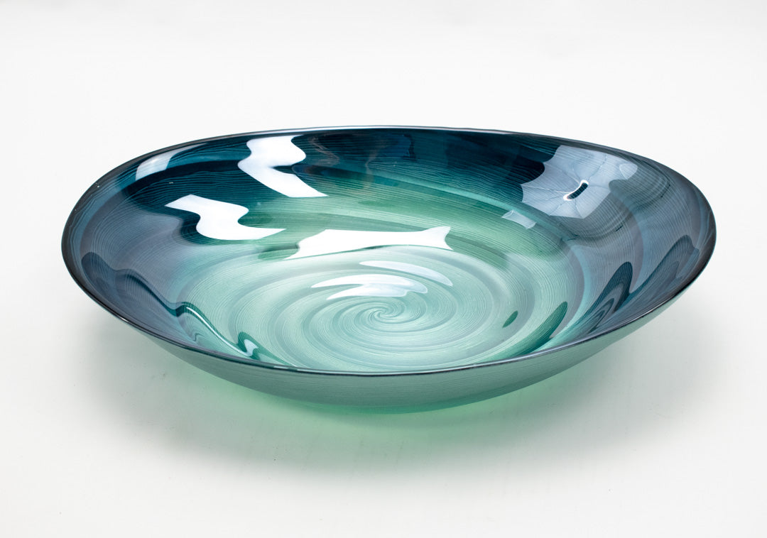 Glass Bowl Table Decor USED 15 Inch Mixed Color Teal Blue Green