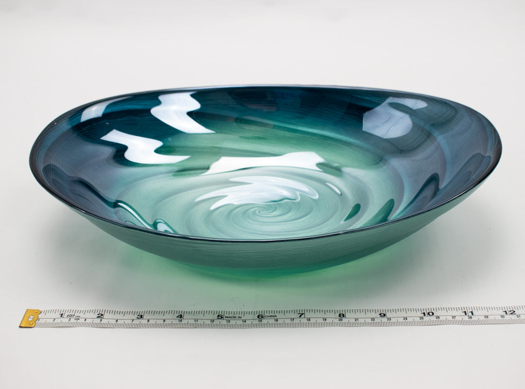 Glass Bowl Table Decor USED 15 Inch Mixed Color Teal Blue Green