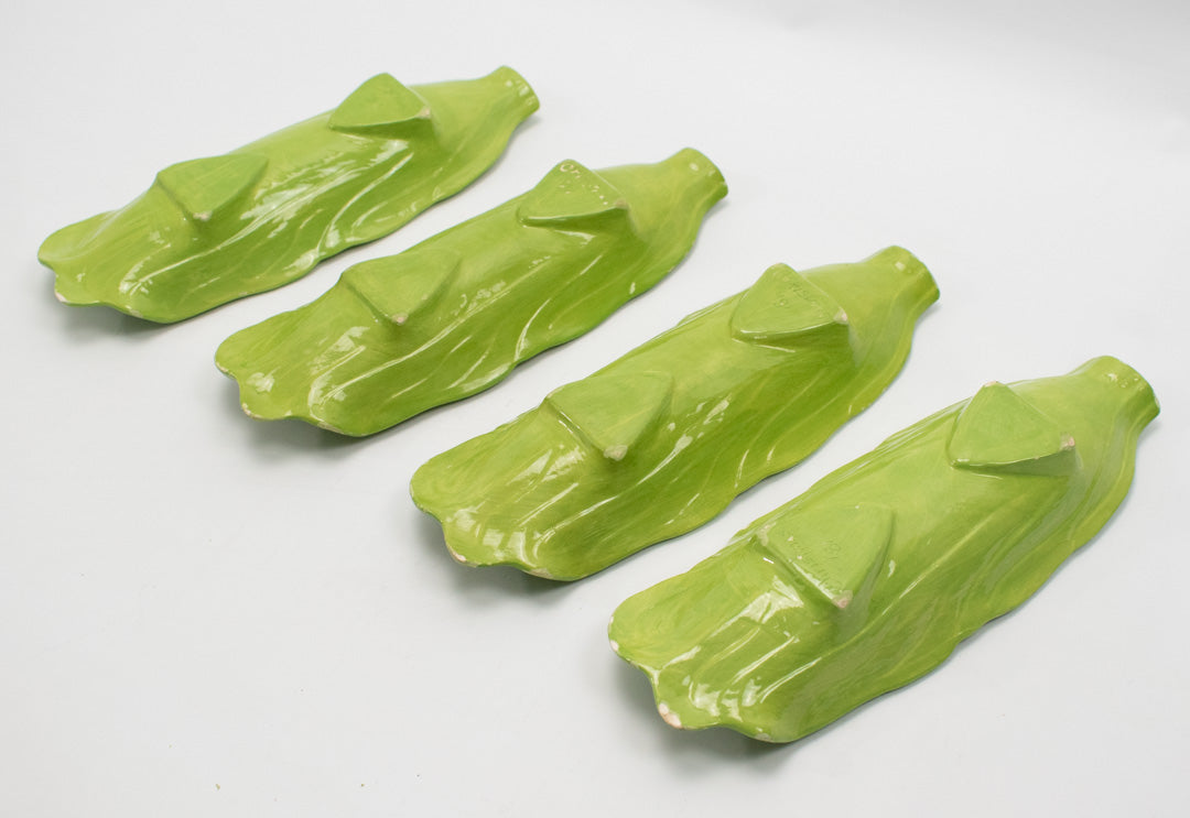 Corn Trays Vintage Ceramic Green Yellow Vintage 1981 Used Set of 4