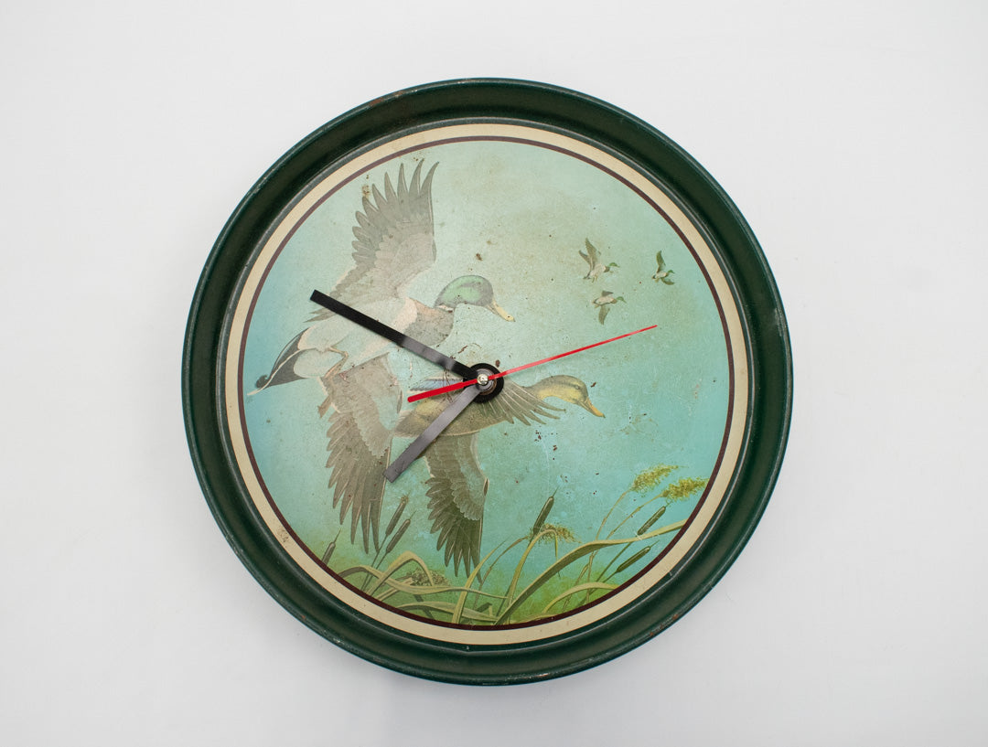 Vintage Ducks Clock Green Metal Wall Clock Used Hunters Clock