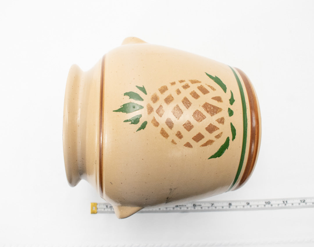 Pottery Vintage Pot and Lid Pineapple Container used 8 x 8 width AMAZING SHAPE !