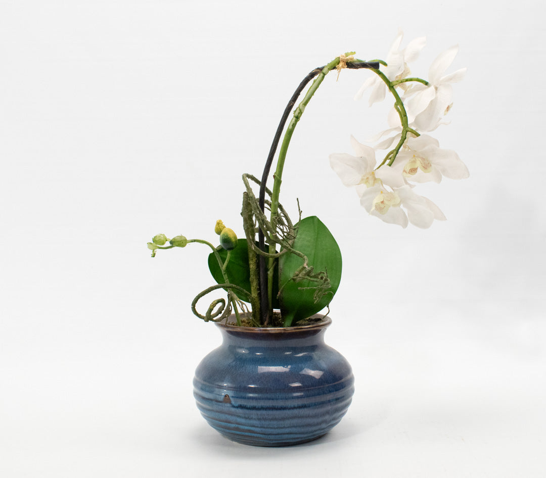 Home Decor Flower and Pot Blue & White Flowers 15in