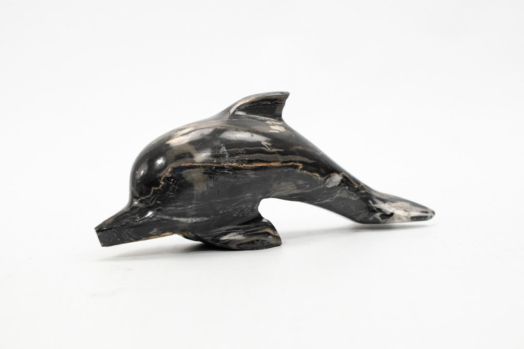 Dolphin Statue 5 inch Stone Granite Small Used Black & Gray