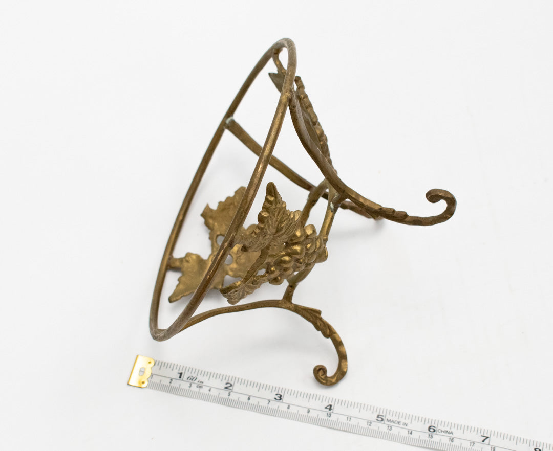 Metal Candle Holder Tray Standing Vintage Gold Brown Used Floral