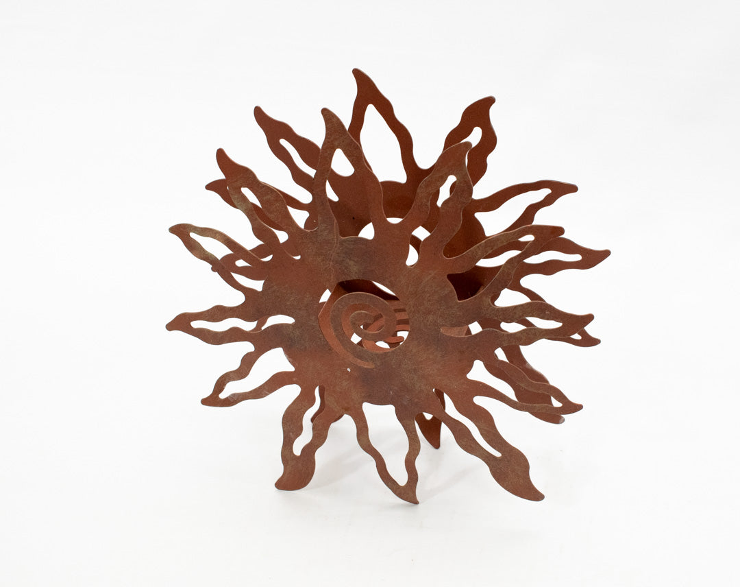 Metal Sun Candle Holder Standing Brown Used Decretive