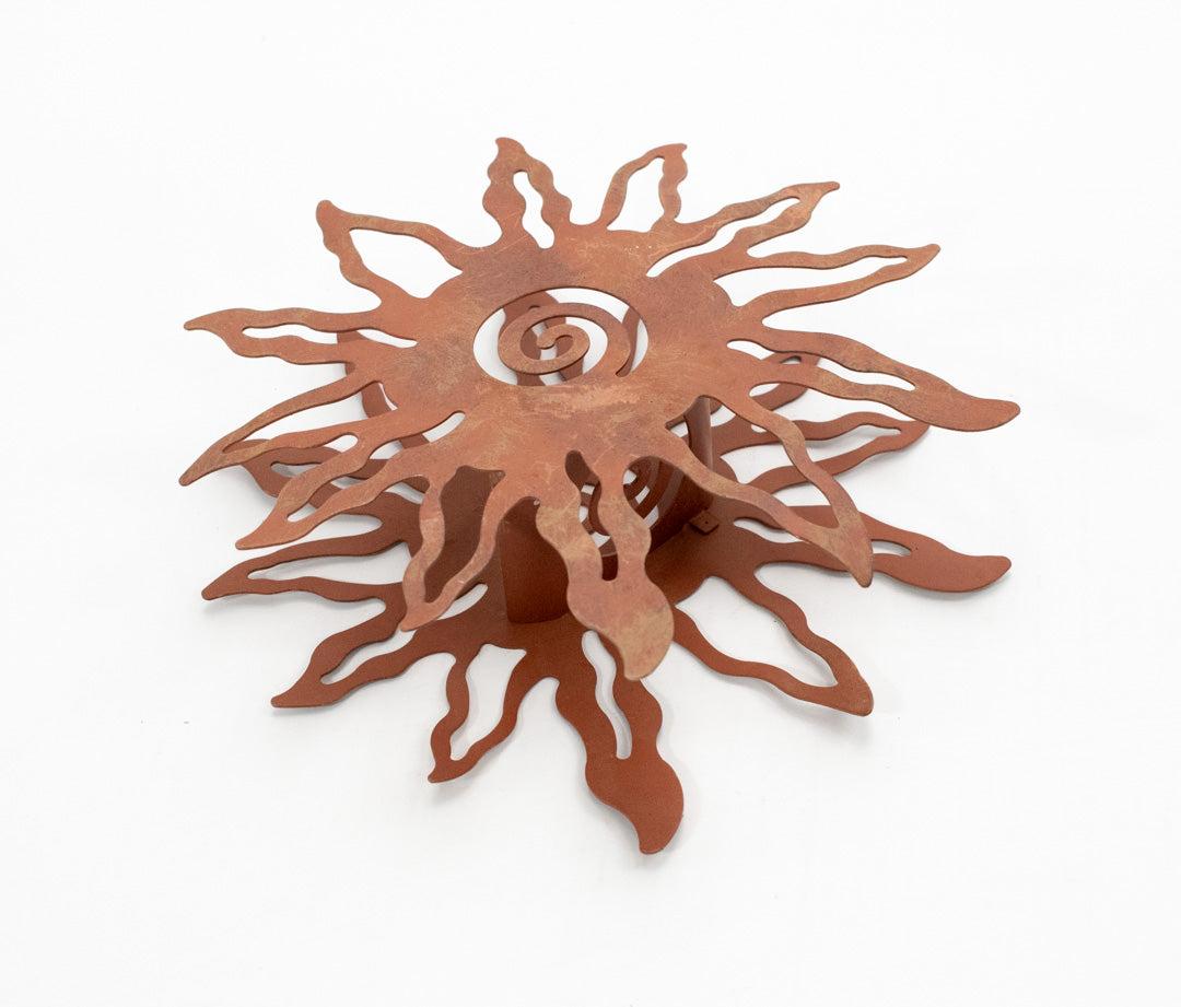 Metal Sun Candle Holder Standing Brown Used Decretive
