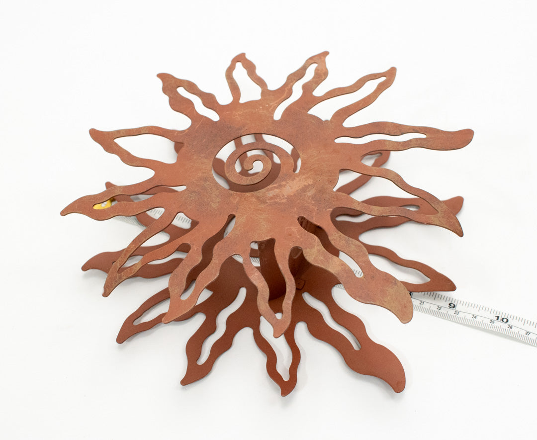 Metal Sun Candle Holder Standing Brown Used Decretive