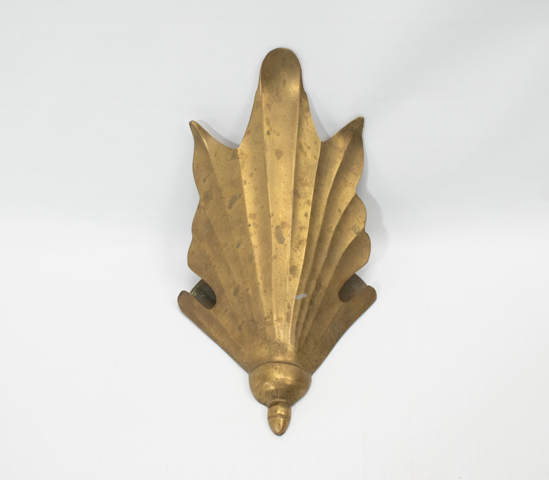 Brass Bronze Wall Decorative Metal Leaf Shell Pocket Piece Used 11in