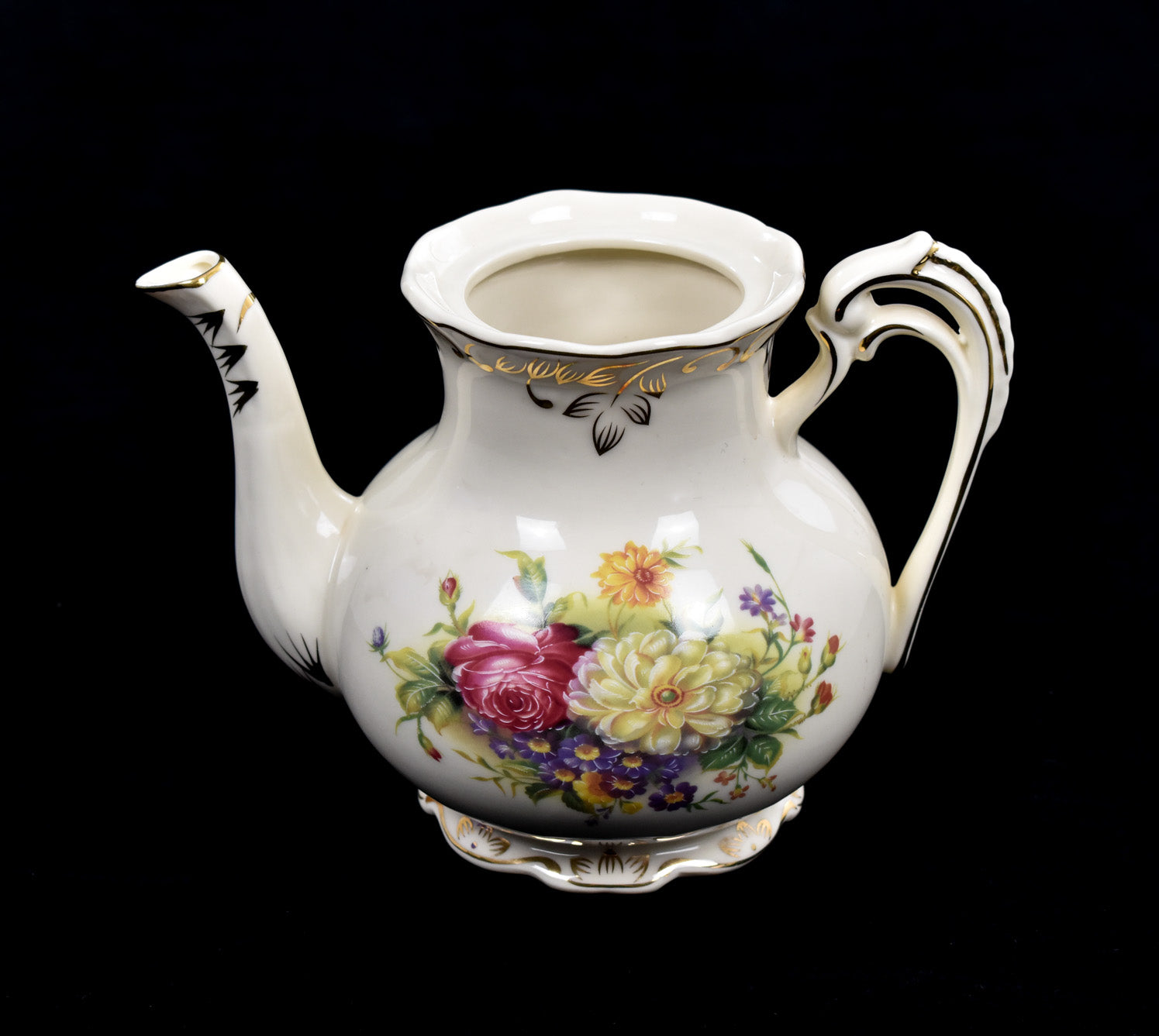 Flowering Shrubs Image Ivory Ceramic Tea Pot Floral Vintage Teapot 29oz