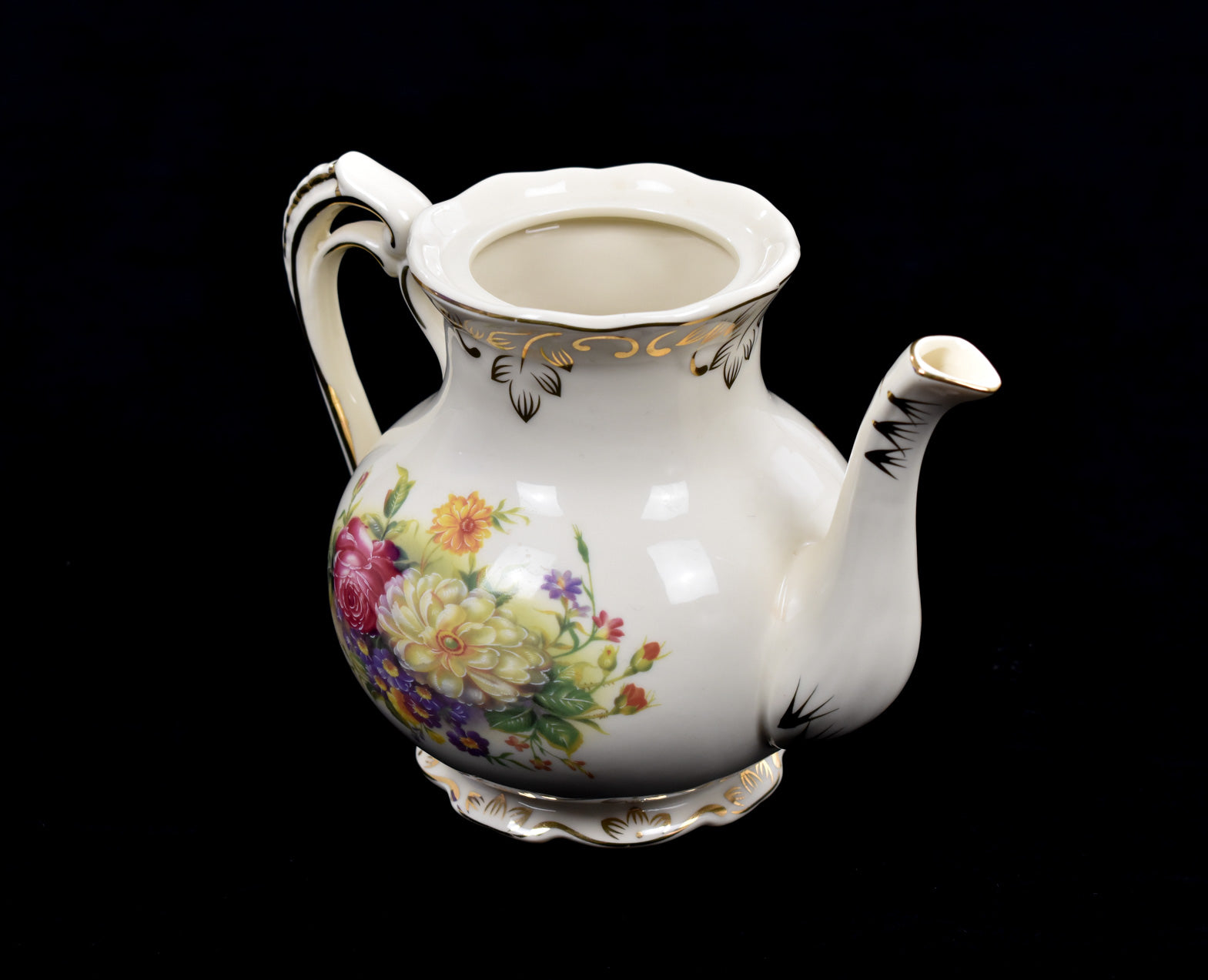 Flowering Shrubs Image Ivory Ceramic Tea Pot Floral Vintage Teapot 29oz
